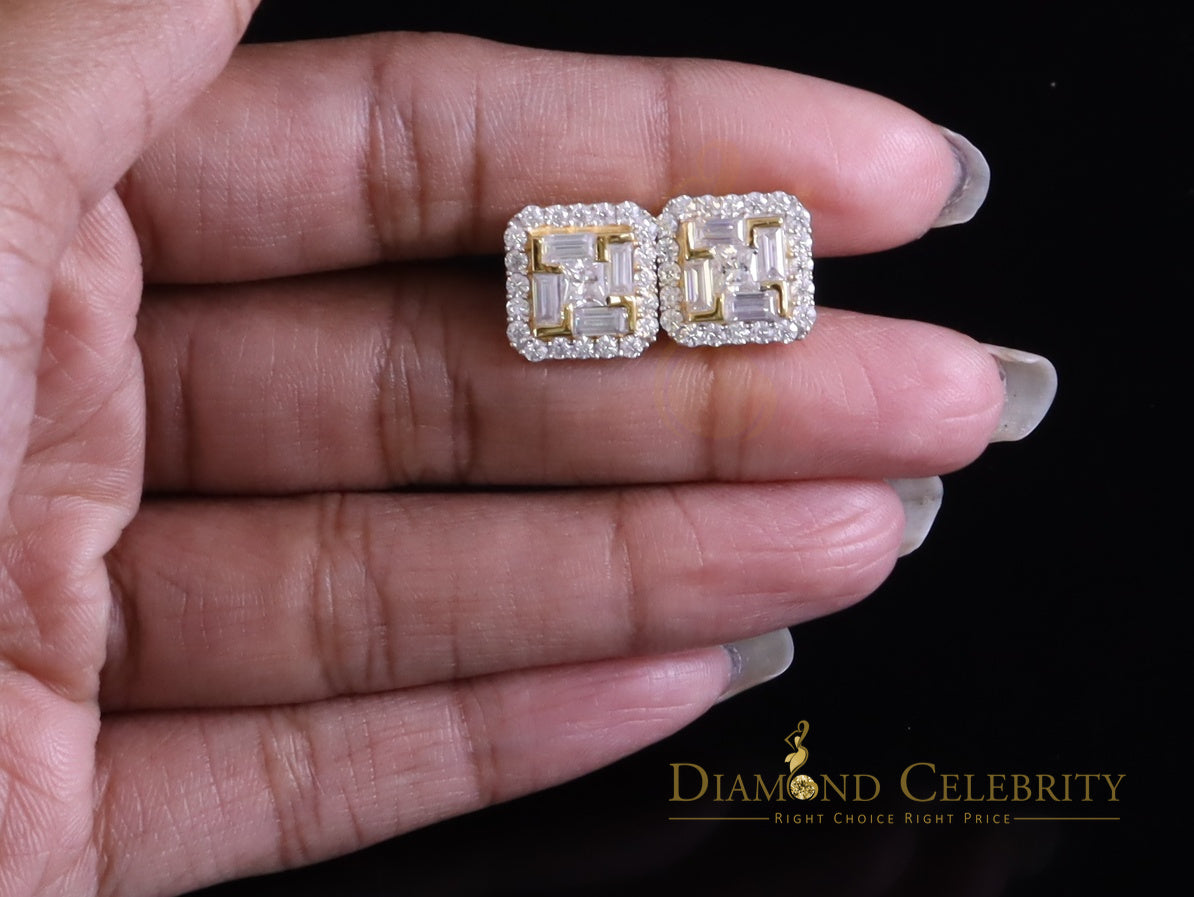 DiamondCelebritees New Men's Yellow Square Stud 925 Silver 1.66ct VVS 'D' Moissanite Womens Earring