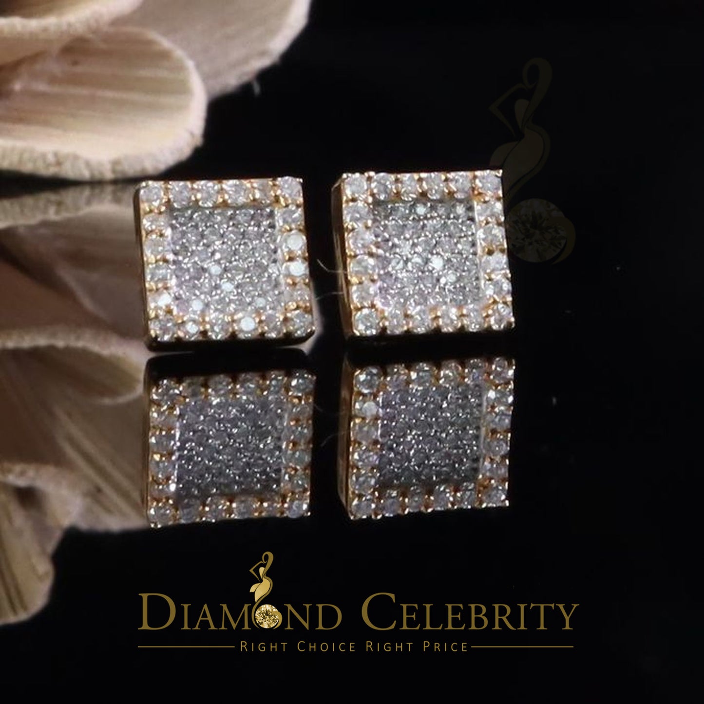 DiamondCelebritees 925 Yellow Silver 0.80ct VVS 'D' Moissanite Square Stud Earring Men's/Womens