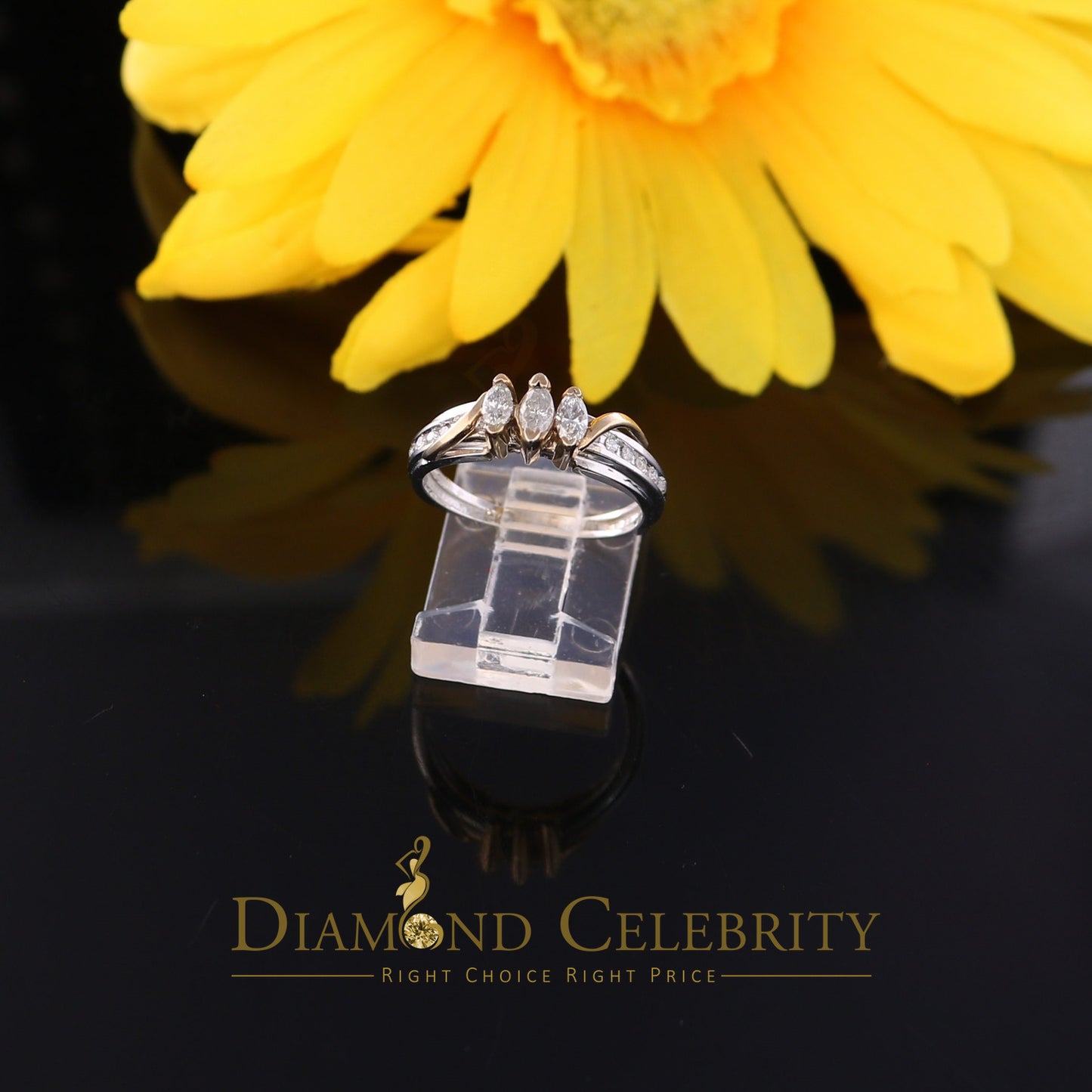 DiamondCelebritees Real 0.50CT Diamond with 14kt White Gold Womens Marquise Shape Ring Size 6.5