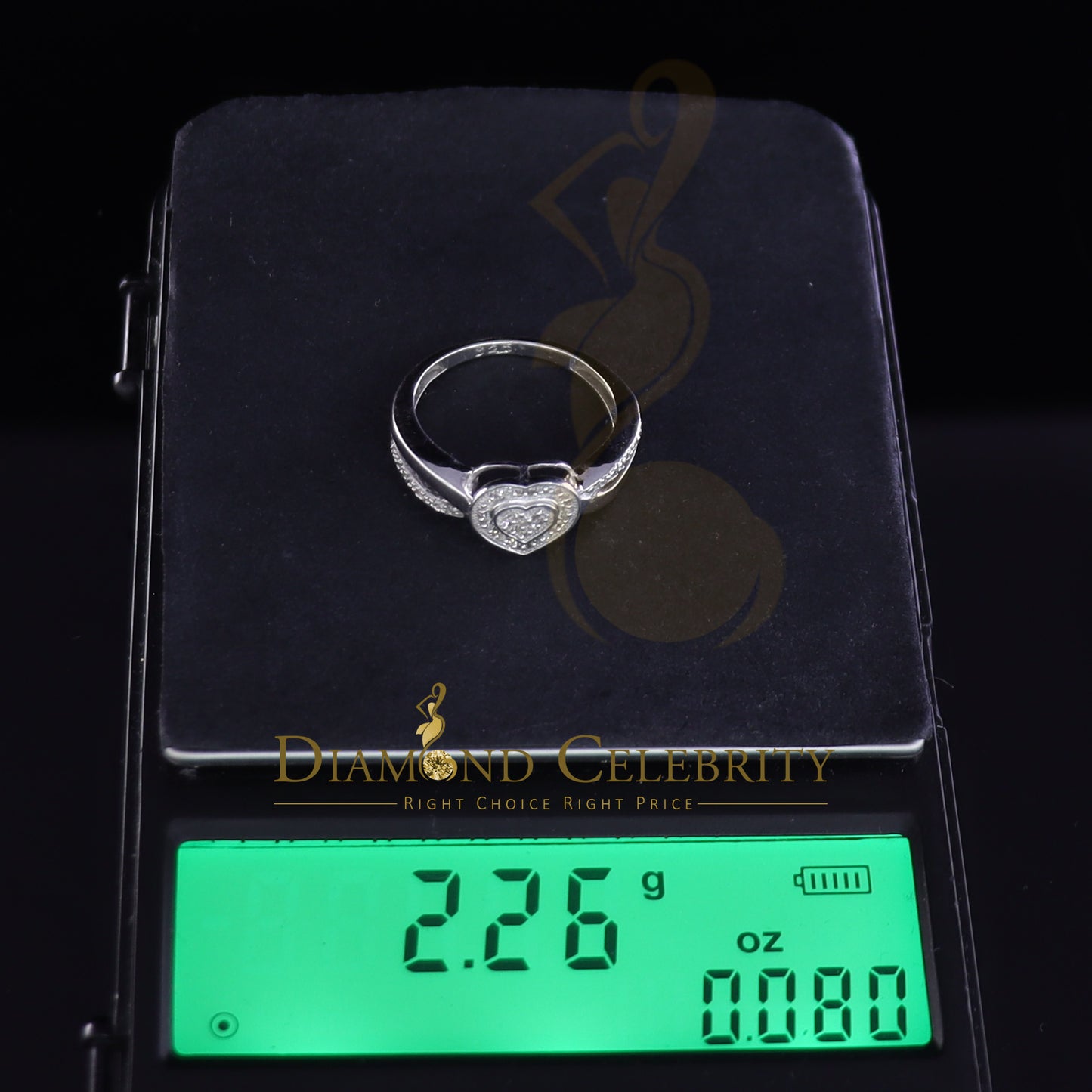 DiamondCelebritees Real Diamond 0.10 CT 925 Sterling White Silver Engagement Womens Heart Ring SZ 7