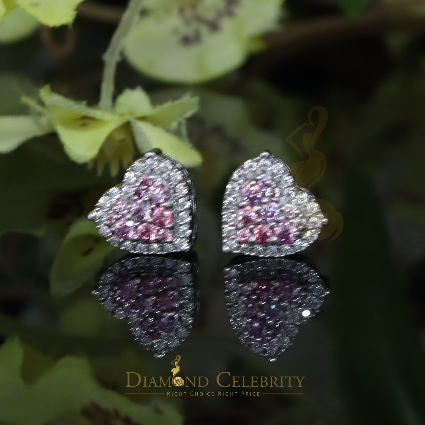 Diamondcelebritees Men's/Women's 925 Silver White 1.00ct VVS 'D' Pink Moissanite 3D Heart Earrings