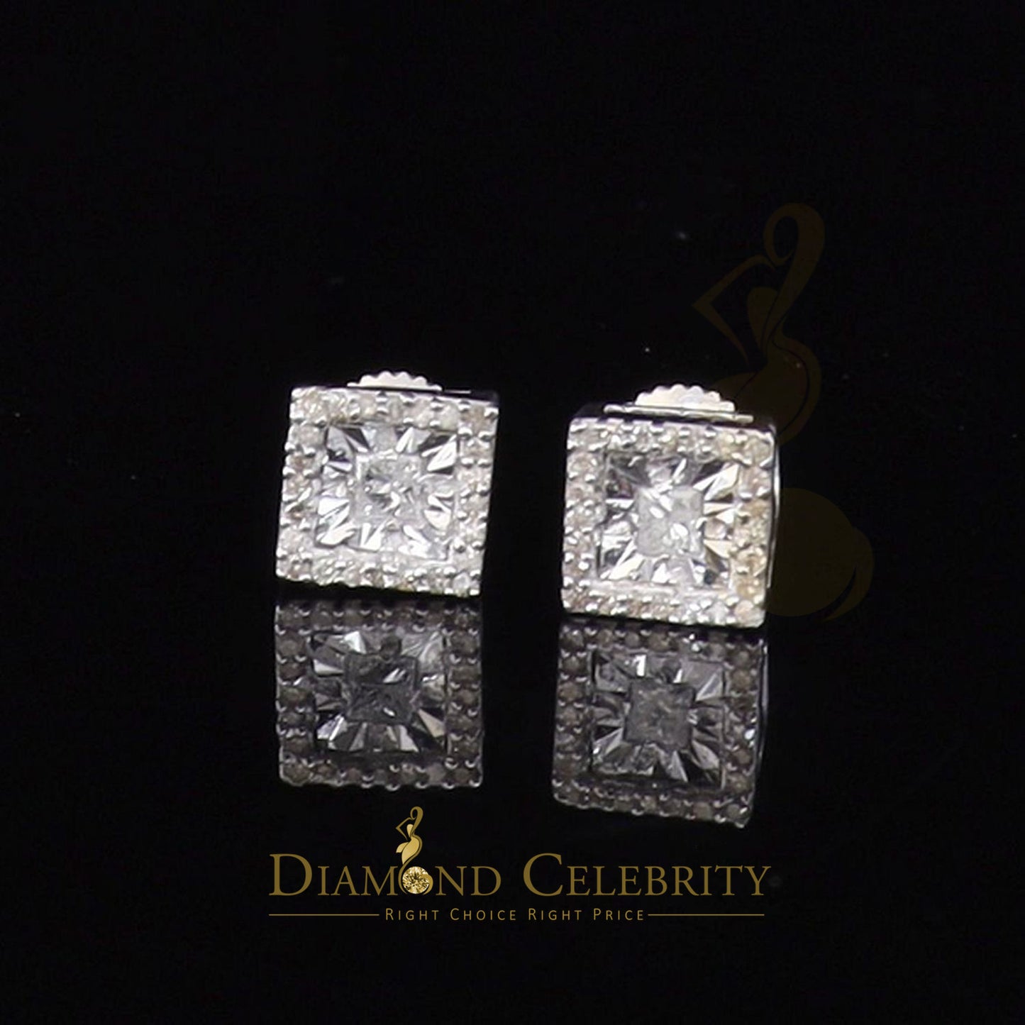 DiamondCelebritees 925 White Silver 0.20ct Diamond Women's/ Men's Stud Square Fashion Earrings