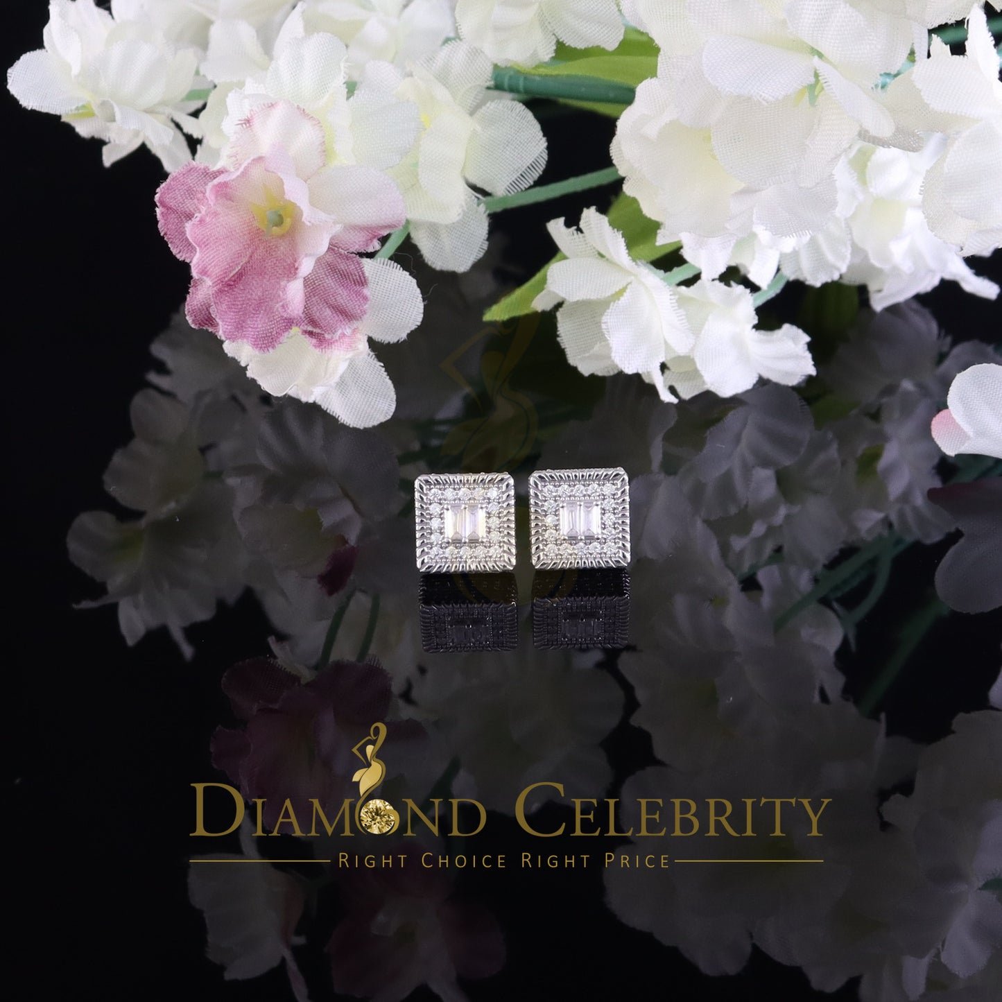 Diamondcelebritees Cubic Zircon 925 Silver 1.00ct White Silver Women's/Men's Square Stud Earrings
