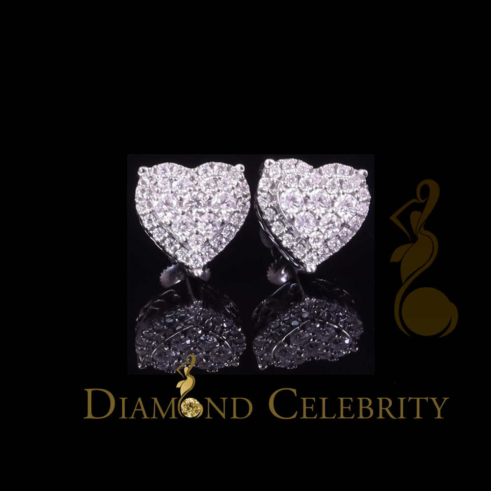 Diamondcelebritees Men's/Womens 925 Silver White 1.00ct VVS 'D' Moissanite Heart Stud Earrings