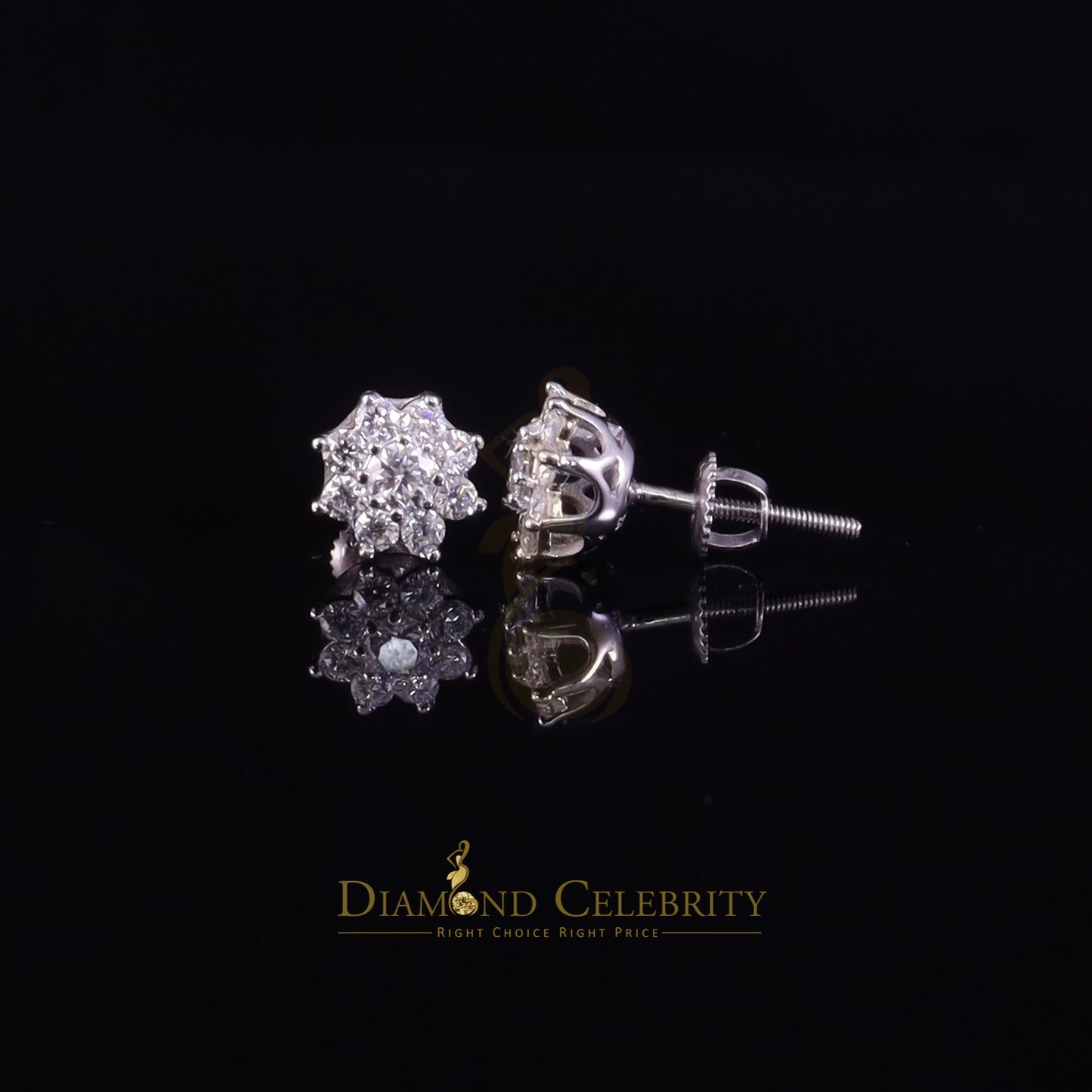Diamondcelebritees Moissanite Floral Stud Earrings Men's/Womens 925 Silver White 1.00ct VVS 'D'