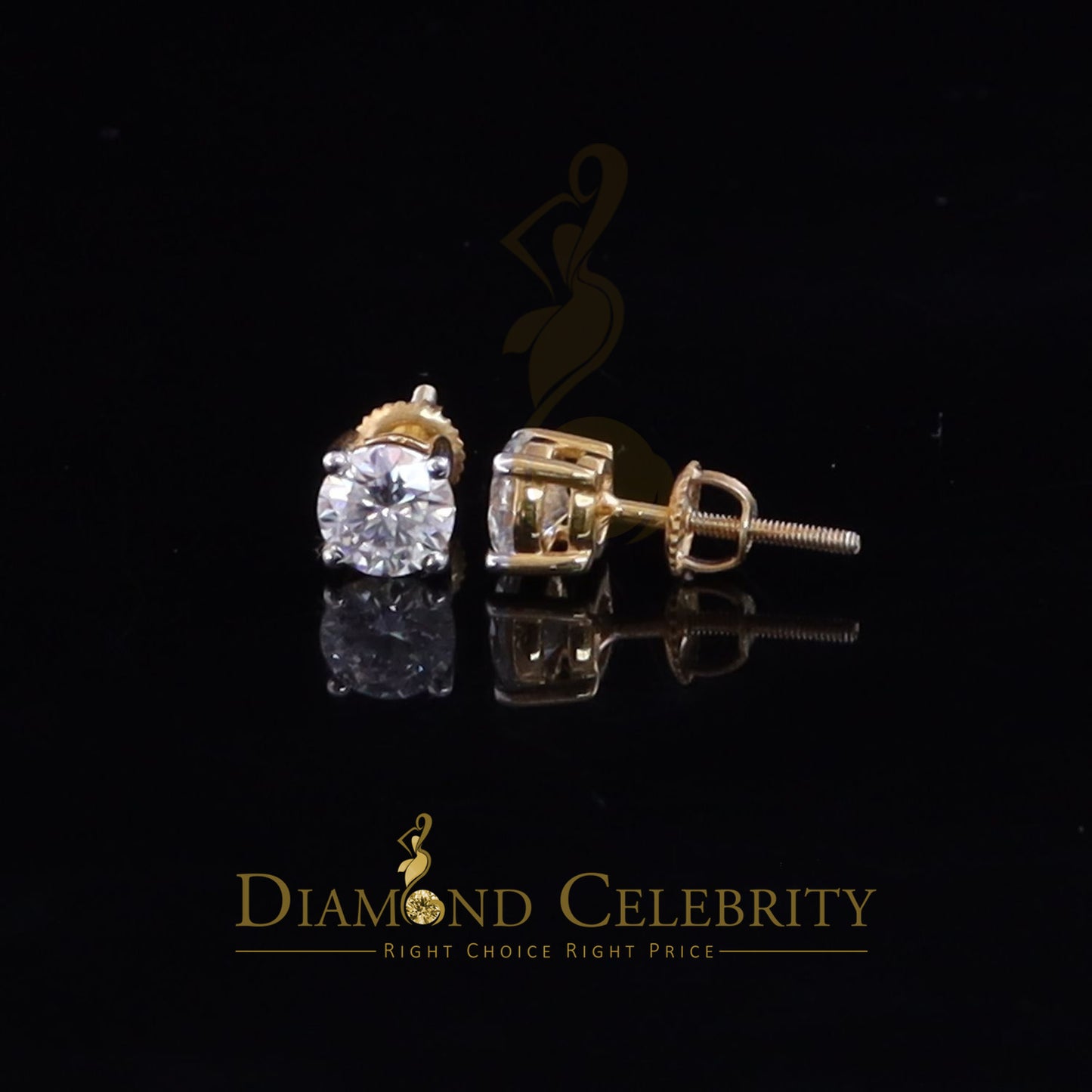 DiamondCelebritees Round 0.50ct VVS 'D' Moissanite Men's/Womens 925 Silver Yellow Stud Earrings