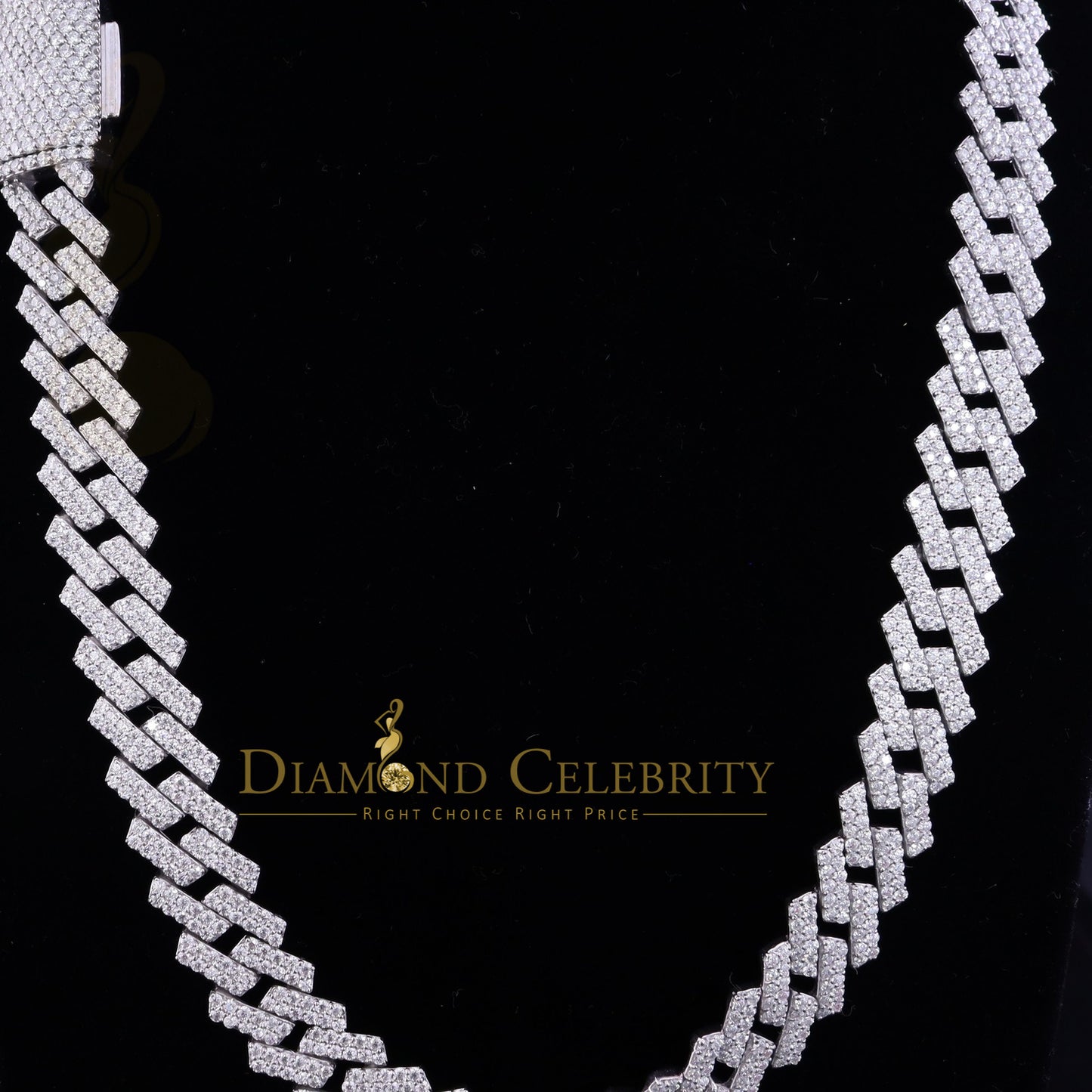 DiamondCelebritees 925 Silver 35ct Moissanite White Men's Cuban Necklace SZ20 inch & 14mm Width