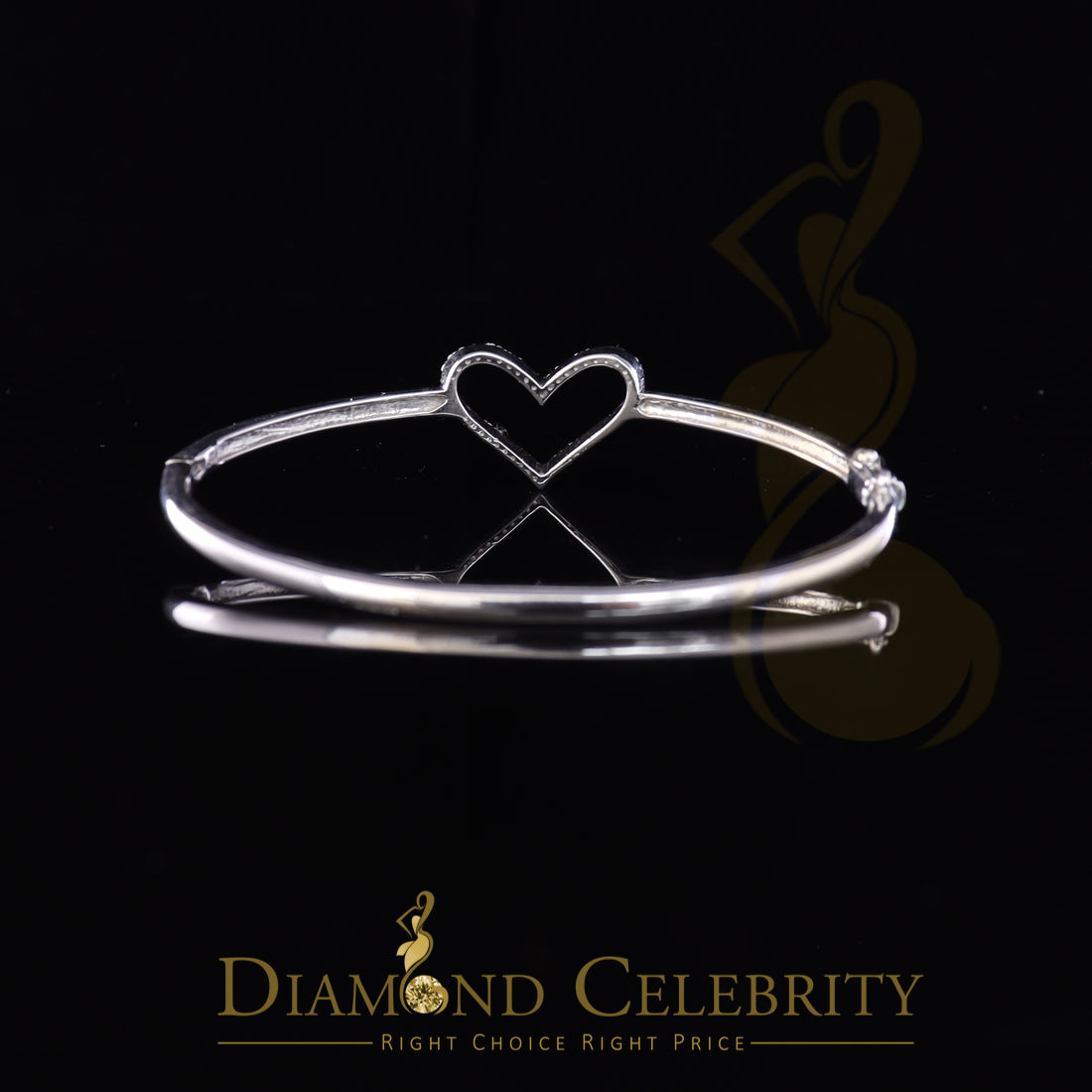 DiamondCelebritees 925 Sterling Silver White Heart Shape Bangle 0.45ct Cubic Zirconia SZ 7 Inch
