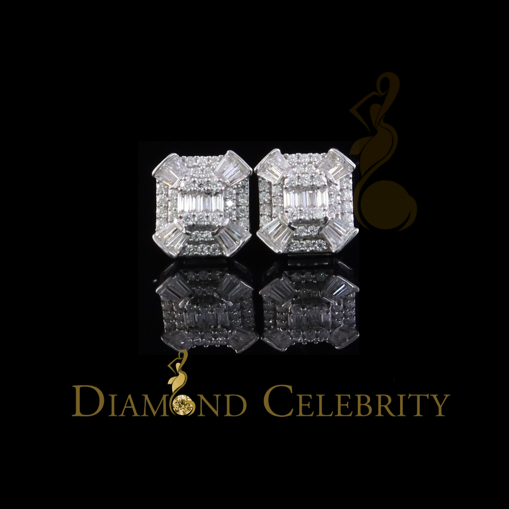 Diamondcelebritees 925 White Silver 1.25ct VVS 'D' Moissanite Rectangle Stud Earring Men's/Womens