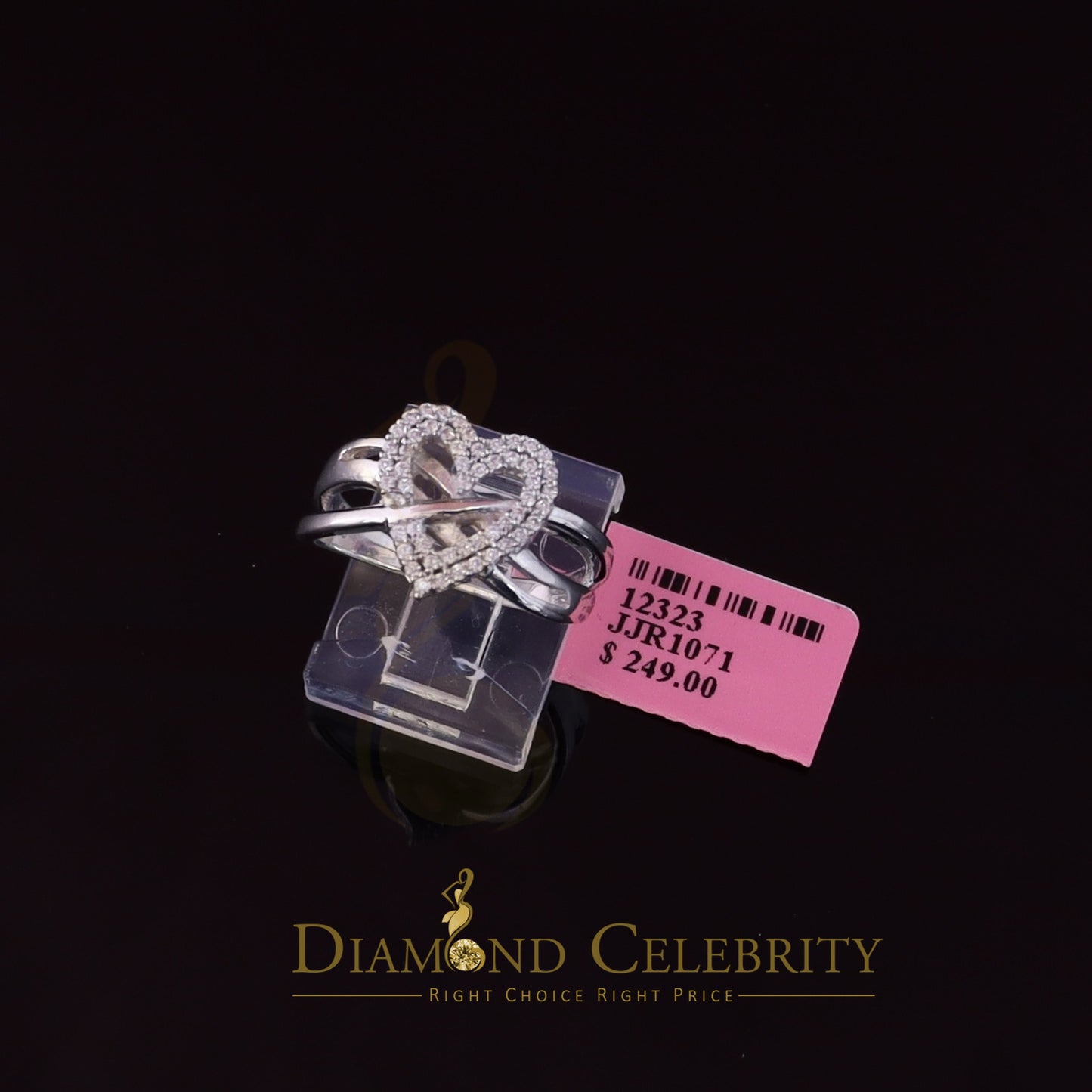 DiamondCelebritees 925 Silver 0.52ct Shiny Cubic Zirconia White Heart Engagement Womens Ring Size 7