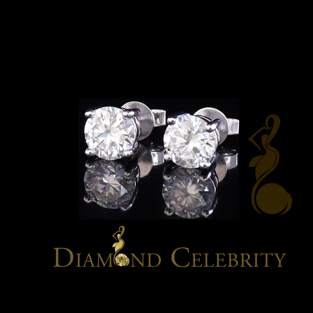 DiamondCelebritees 10k Real White Gold with 2.50ct Round VVS 'D' Color Moissanite Stud Earrings