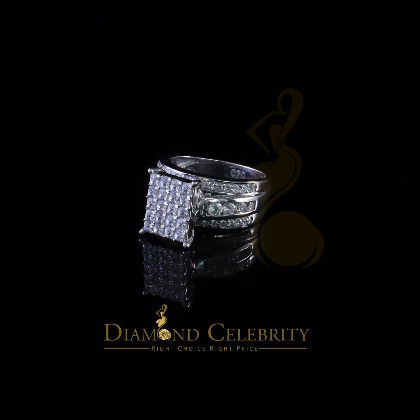DiamondCelebritees 925 Silver White 3.80ct Cubic Zirconia Cinderella Engagement Women's Ring SZ 8