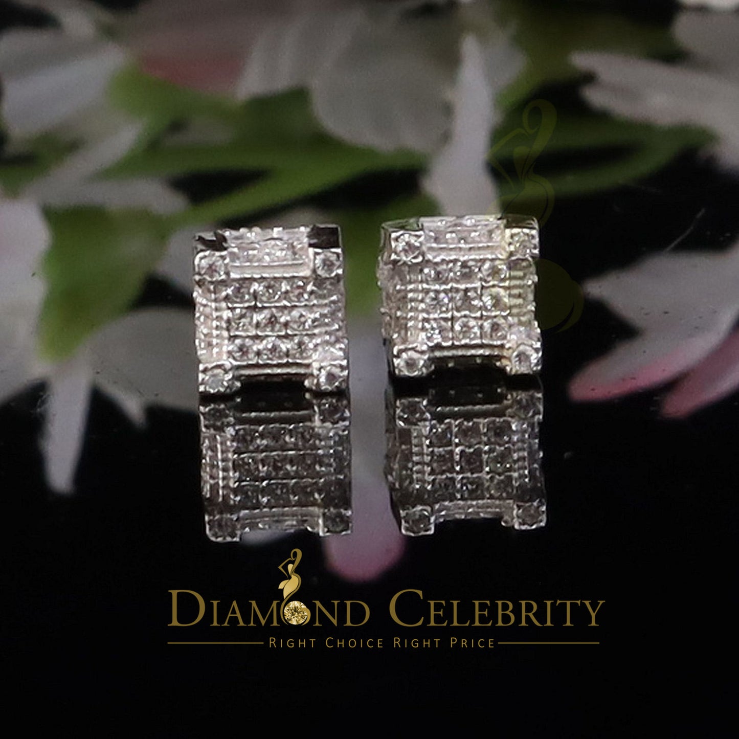 DiamondCelebritees Elegant White 0.74ct Cubic Zirconia 925 Silver Square Earring's for Men & Women