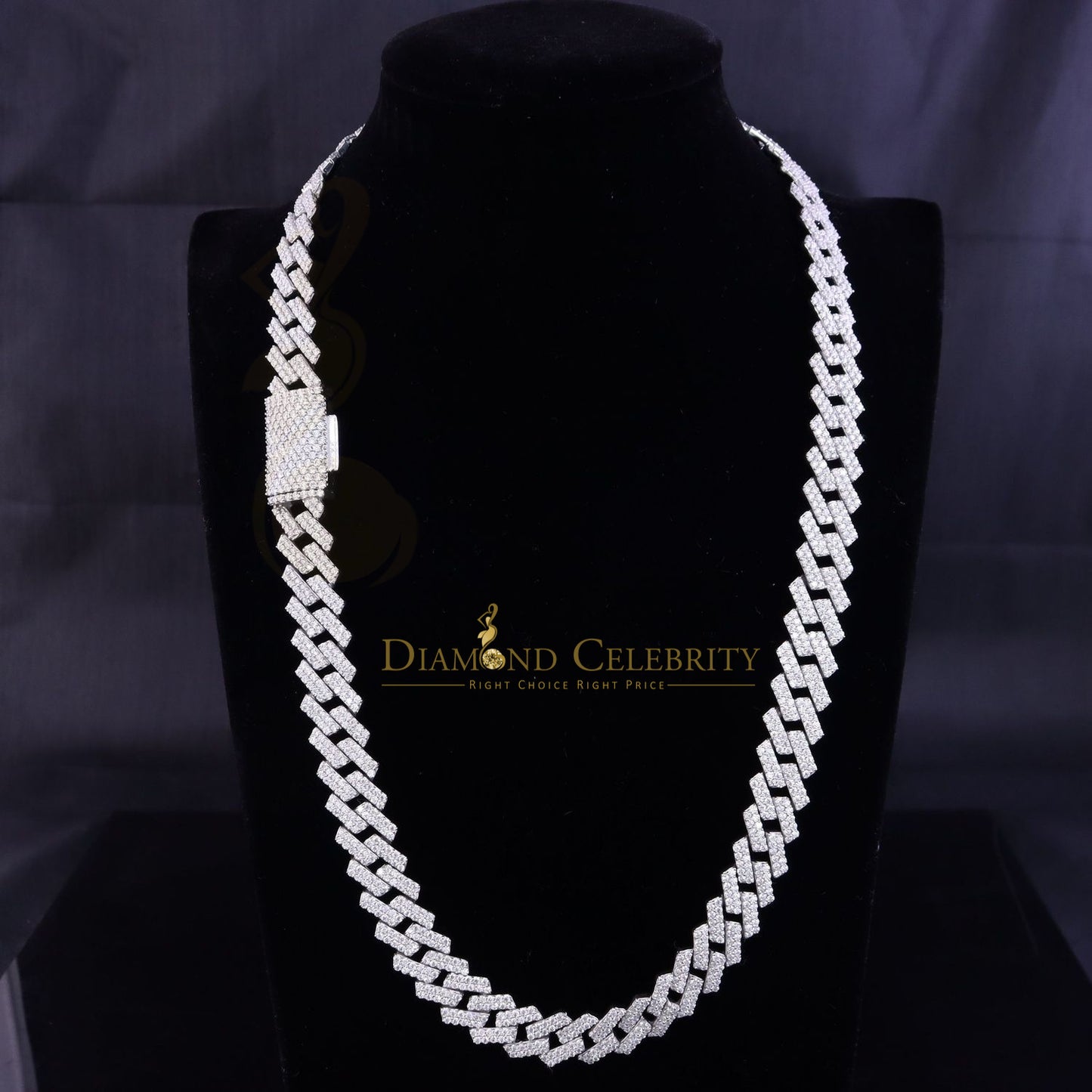 DiamondCelebritees 925 Silver 35ct Moissanite White Men's Cuban Necklace SZ20 inch & 14mm Width