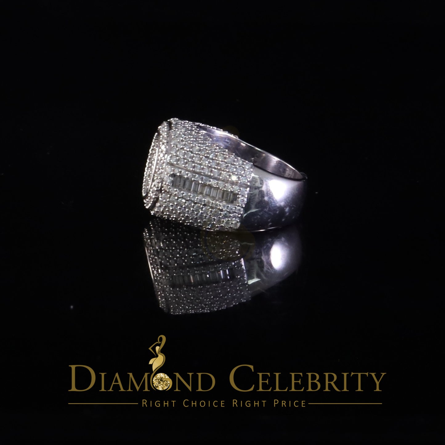 DiamondCelebritees White Sterling 925 Silver 5.50ct Buguette VVS D Moissanite Round Mens Ring SZ 10