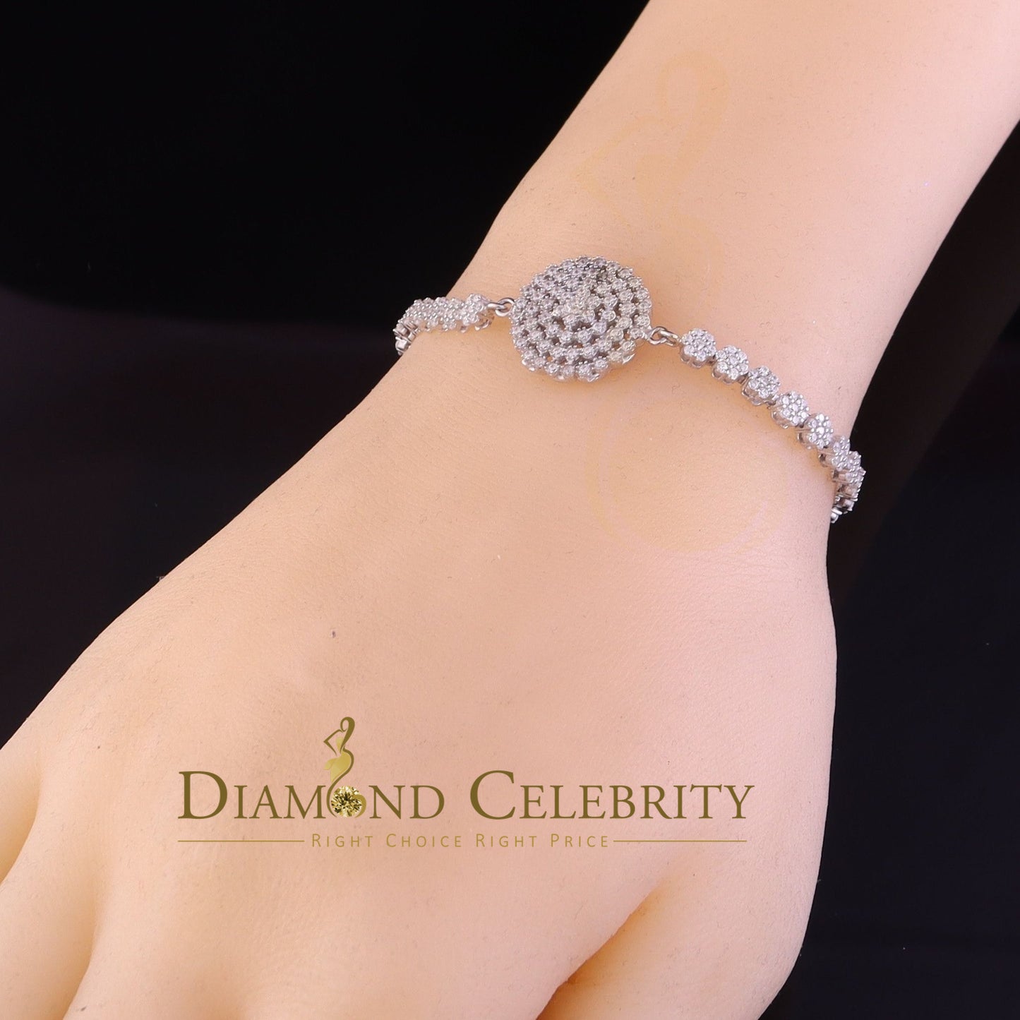 Diamondcelebritees White Sterling Silver Flower Shape Bracelet Cubic Zirconia Adjustable SZ 7 Inch