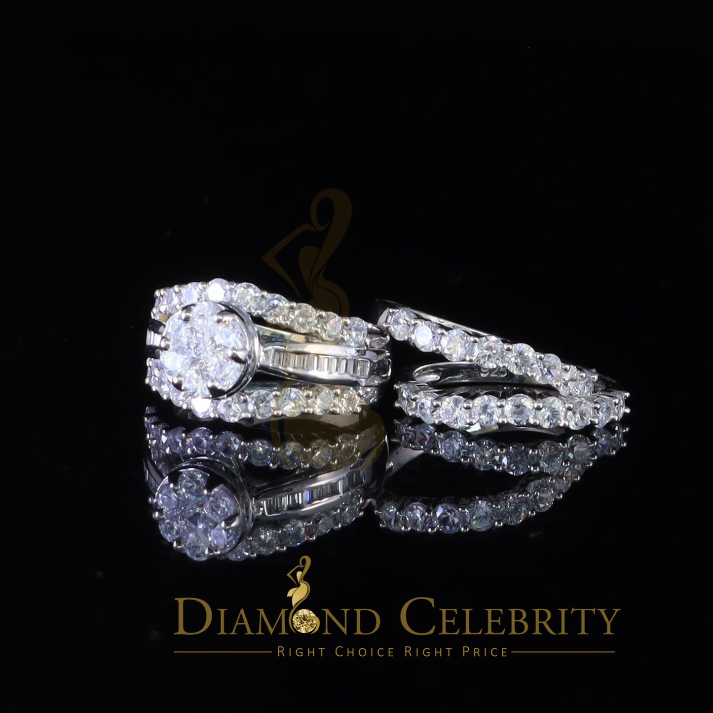 DiamondCelebritees Silver 8.50ct Cubic Zirconia Piece Halo Trio Ring Band White Womens Ring Size 8