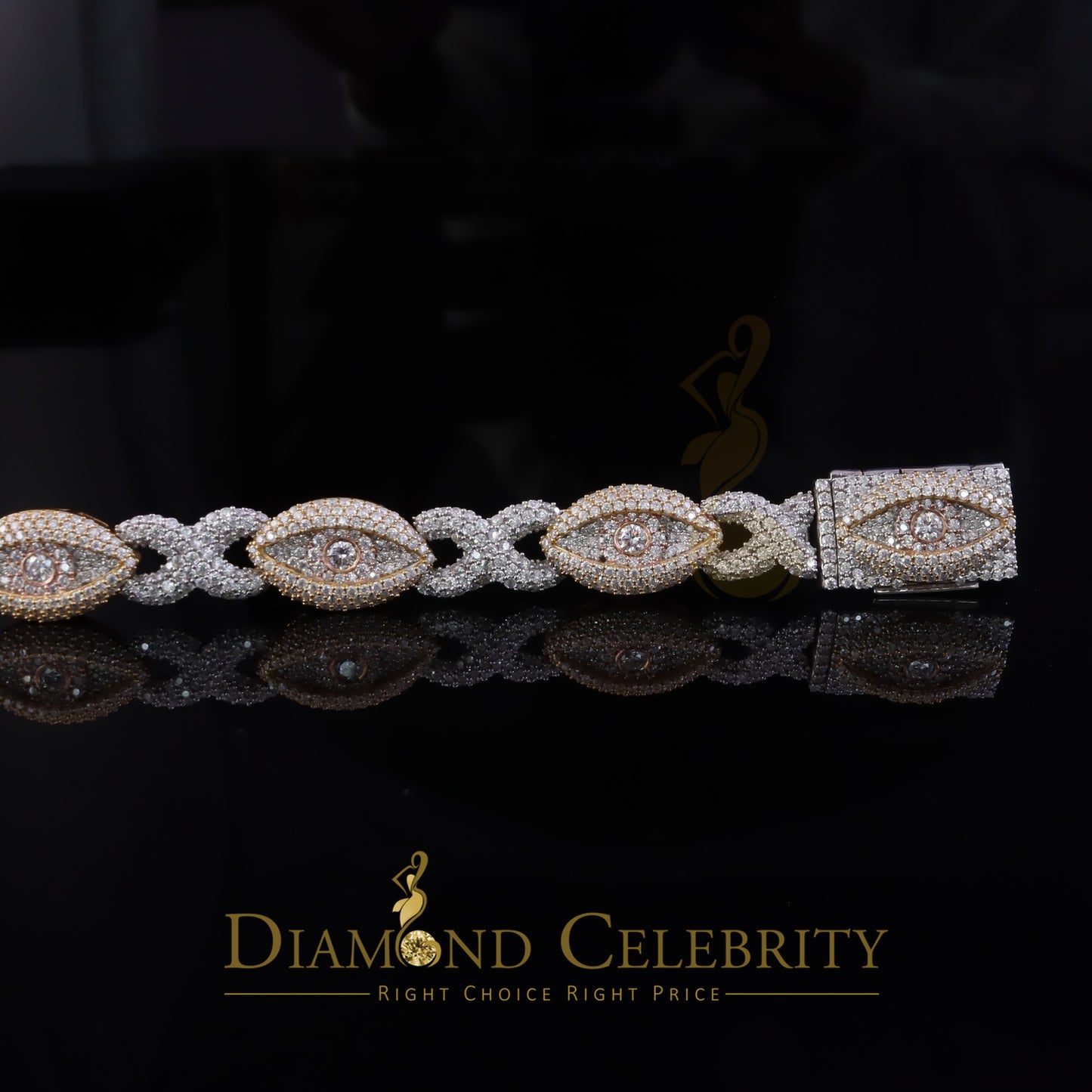 Diamondcelebritees 15.00ct Silver White 925 Moissanite Evil Eye Mens/Womens link Bracelet 8 Inch.