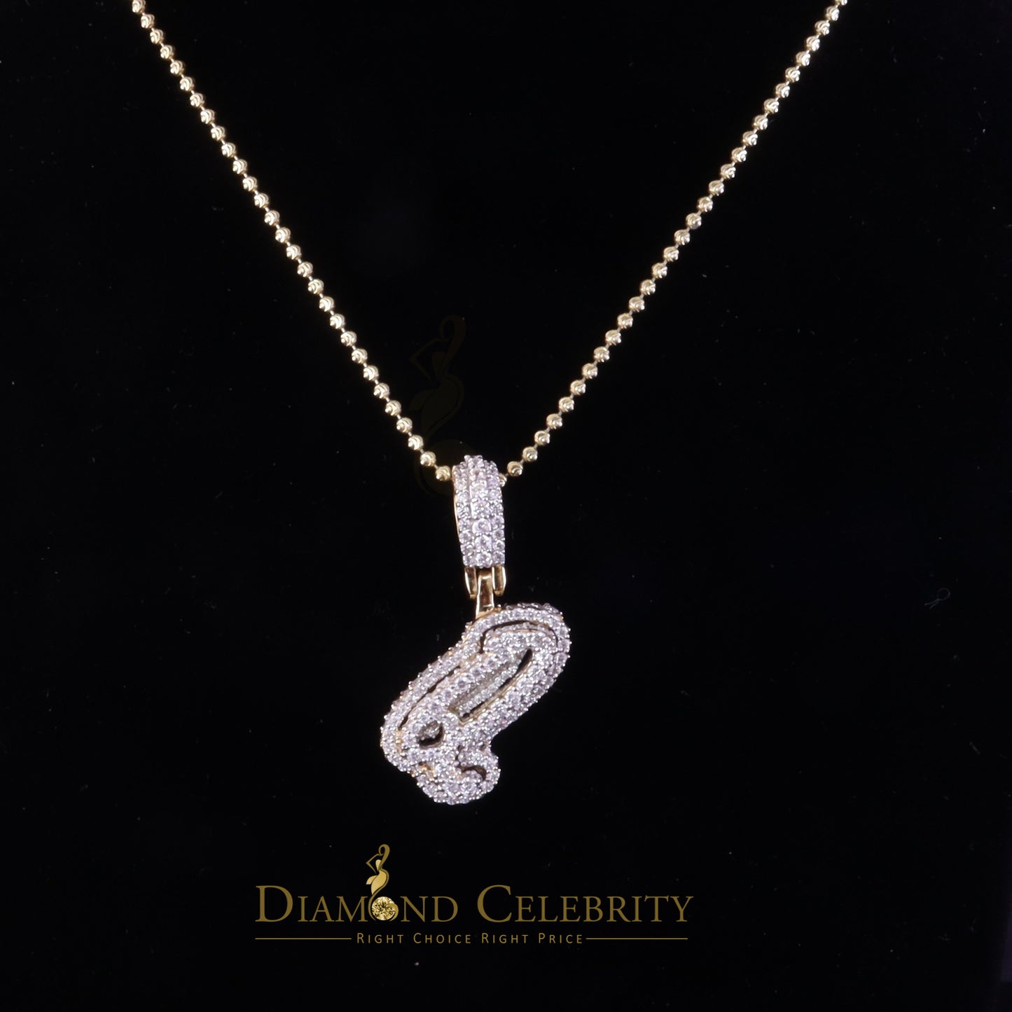 DiamondCelebritees Yellow Cursive 3D Alphabet Shape 925 Sterling Silver Cubic Zirconia Pendant
