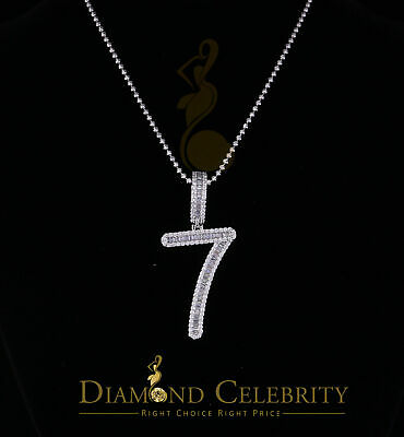 DiamondCelebritees White 925 Sterling Silver Numberic Number '7' Pendant with 3.66ct Cubic Zirconia