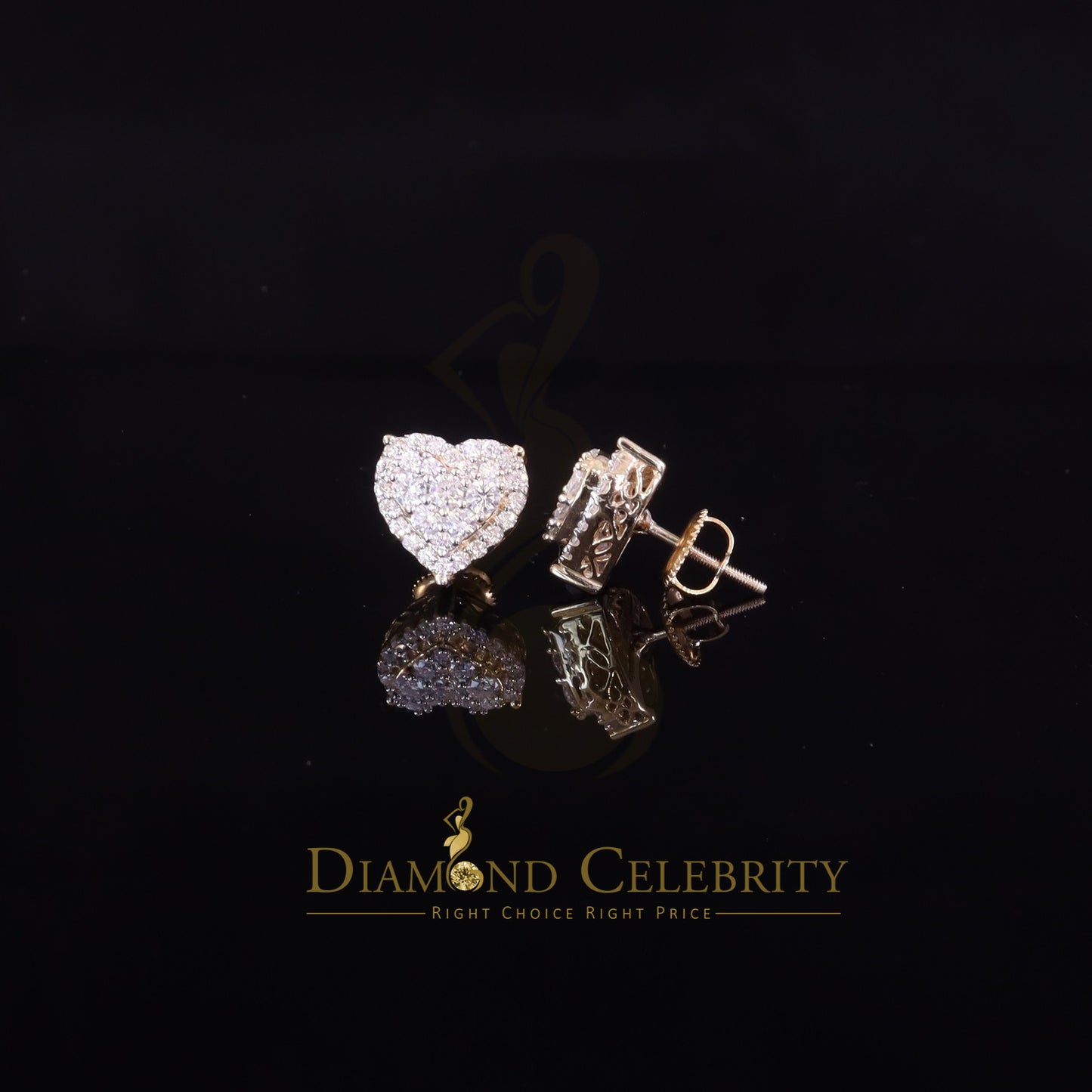 DiamondCelebritees Men's/Womens 925 Silver Yellow 1.25ct VVS 'D' Moissanite 3D Heart Stud Earrings