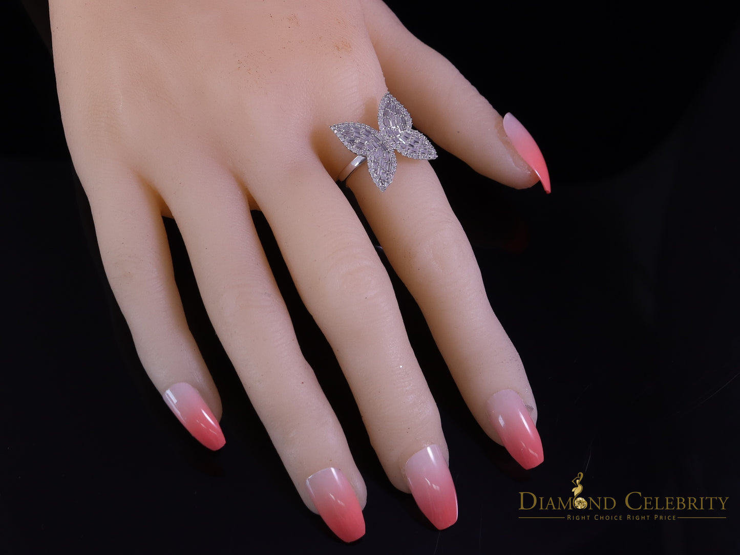 DiamondCelebritees Womens 925 Silver White 1.50ct VVS 'D' Moissanite Butterfly Rings Size 7