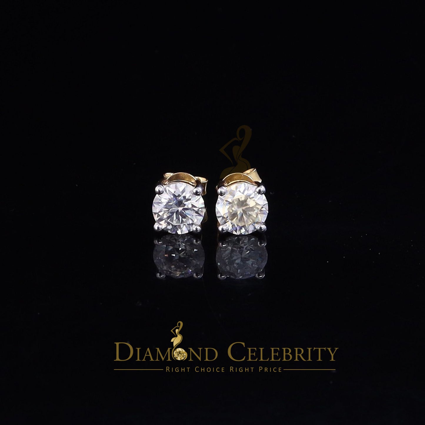 DiamondCelebritees 3.00ct VVS 'D' Moissanite Men's/Womens 925 Silver Yellow Round Stud Earrings