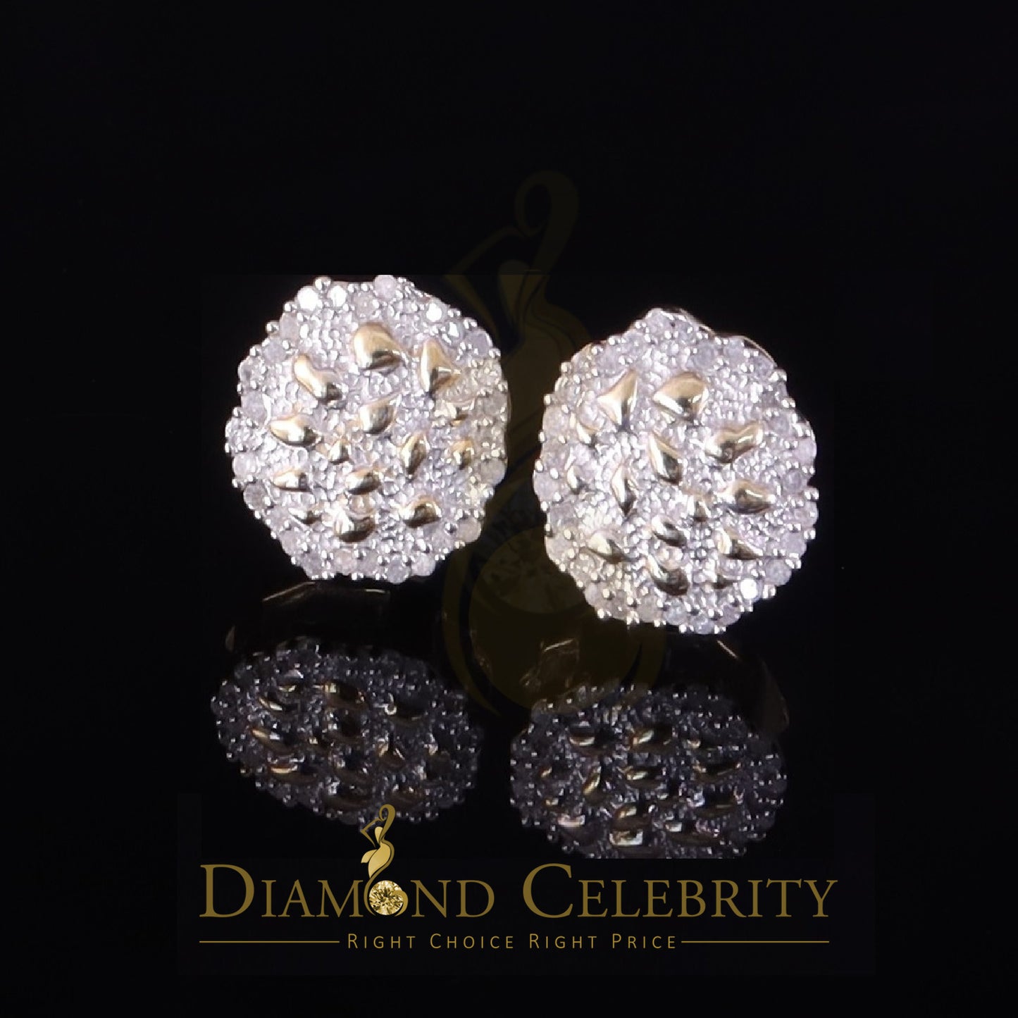 DiamondCelebritees 0.15ct Diamond 925 Sterling Yellow Silver for Men's /Womens Stud Nugget Earrings