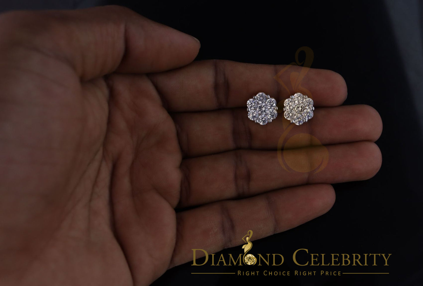 DiamondCelebritees 925 Silver Yellow 1.56ct Cubic Zirconia Hip Hop Floral Women's & Men's Earrings