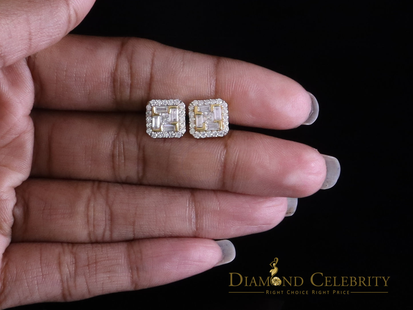 DiamondCelebritees Men's/Women's 1.25ct VVS 'D' Moissanite 925 Silver Yellow Square Stud Earrings