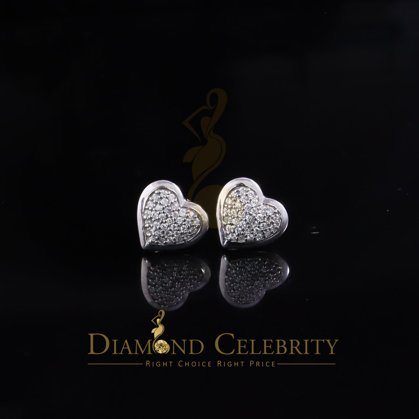 DiamondCelebritees 925 Sterling White Silver 0.71ct Cubic Zirconia Heart Women's Stud Earrings