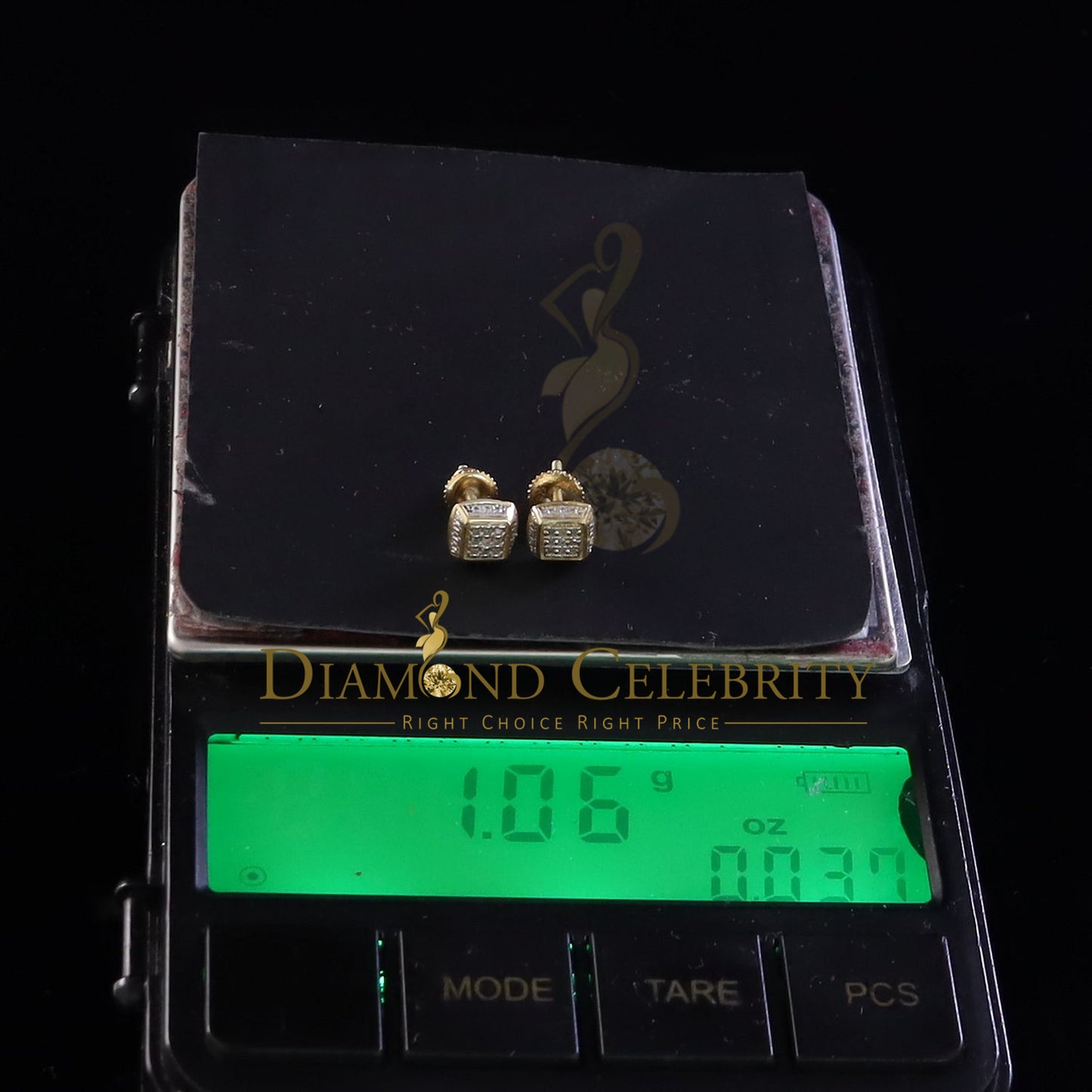 DiamondCelebritees 0.05ct Diamond Square Earrings For Women Yellow 925 Sterling Silver Stud For Men