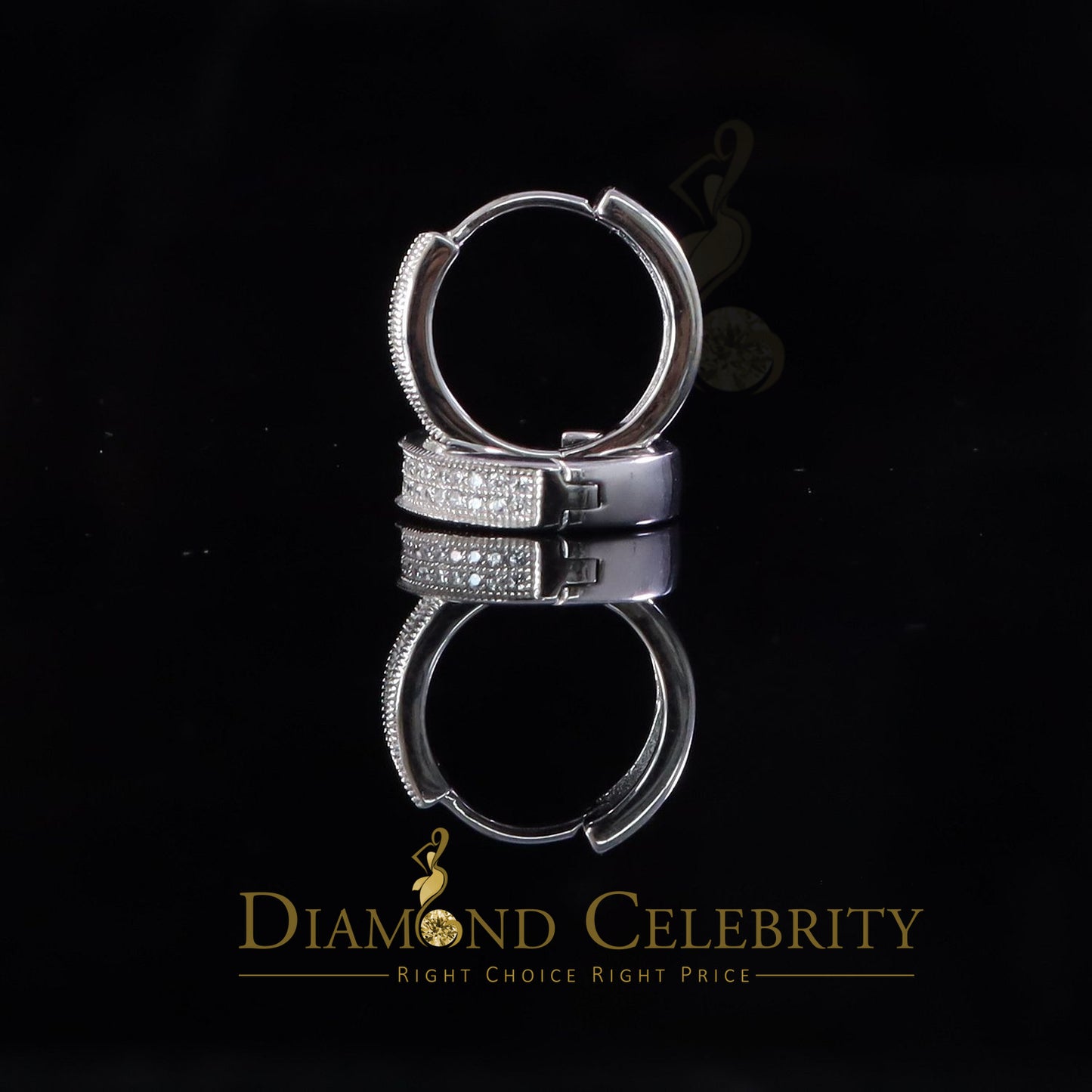 DiamondCelebritees Mens hip hop white Gold 925 Sterling Silver Iced 2 row Huggie Hoop earrings
