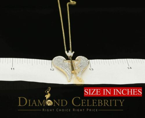 DiamondCelebritees Real 0.44ct Diamond 925 Sterling Silver CROSS with WINGS Necklace Yellow Pendant