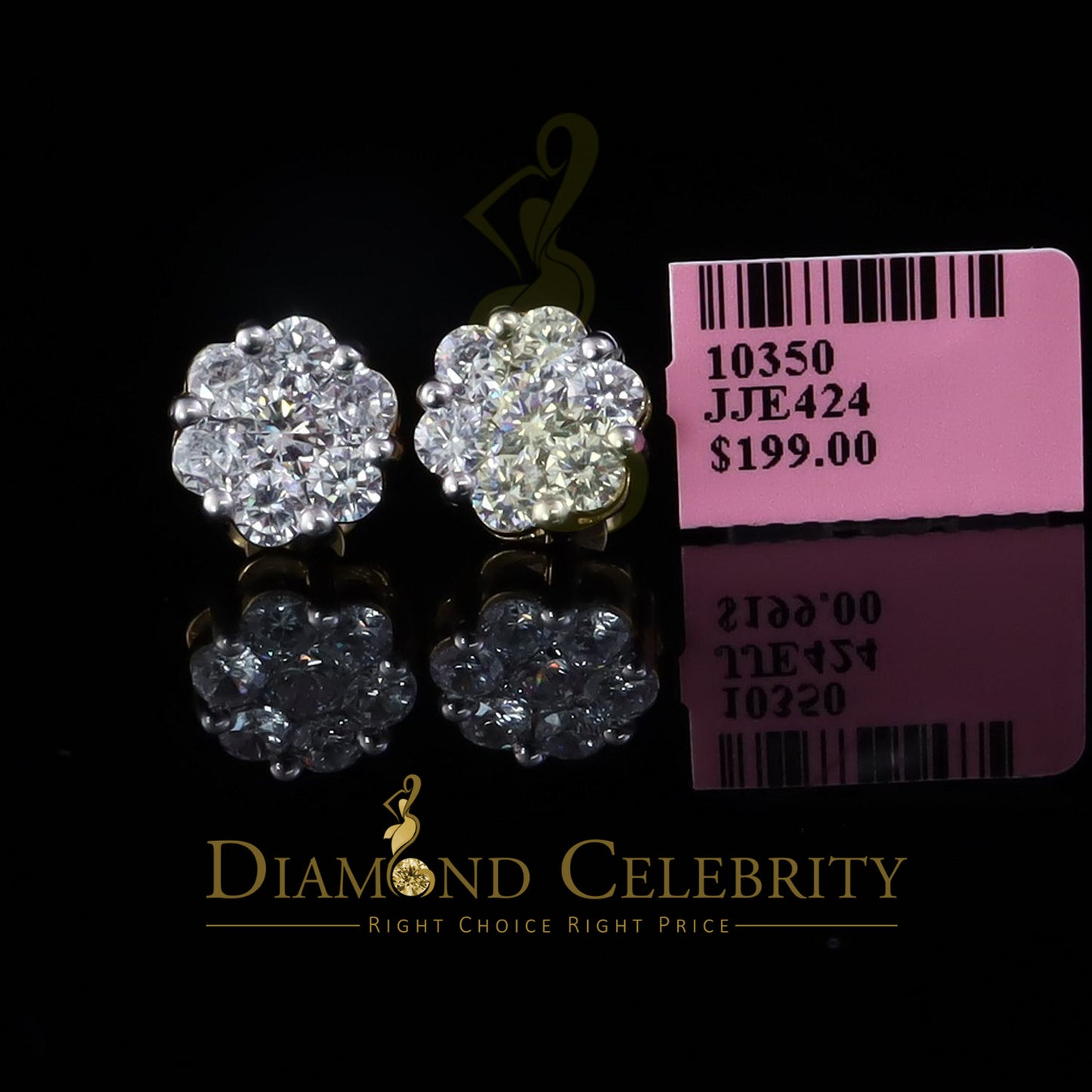 DiamondCelebritees 925 Yellow Silver Sterling 1.46ct Cubic Zirconia Hip Hop Floral Women's Earrings