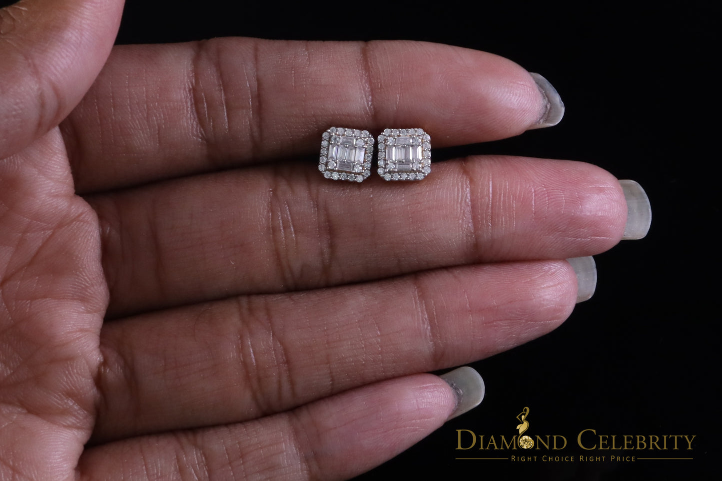 DiamondCelebritees Men's/Womens 925 Silver Yellow 0.25ct VVS 'D' Moissanite Square Stud Earrings
