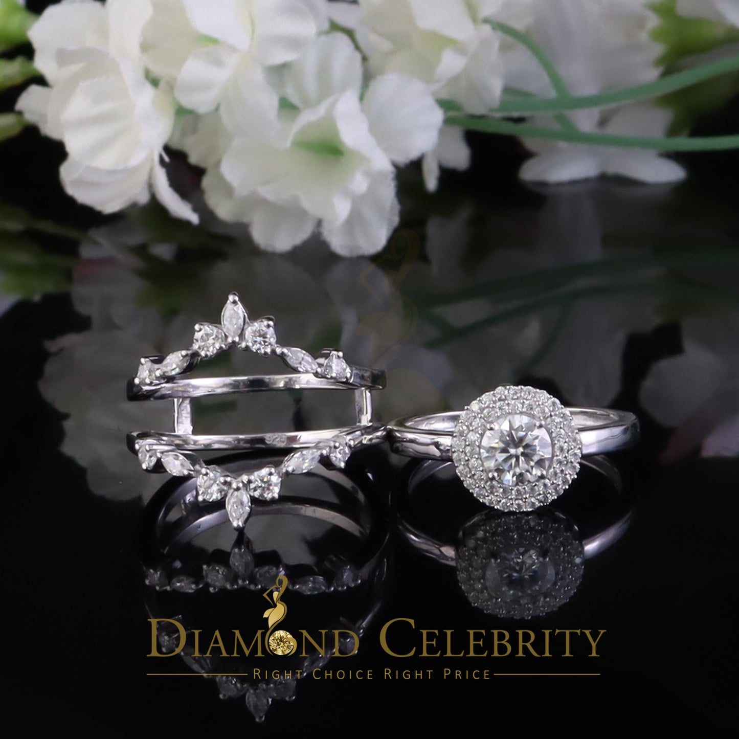 DiamondCelebritees 925 Silver Moissanite White Enhancer Round 1.66ct Wrap Insert Ring Sz7 For Women