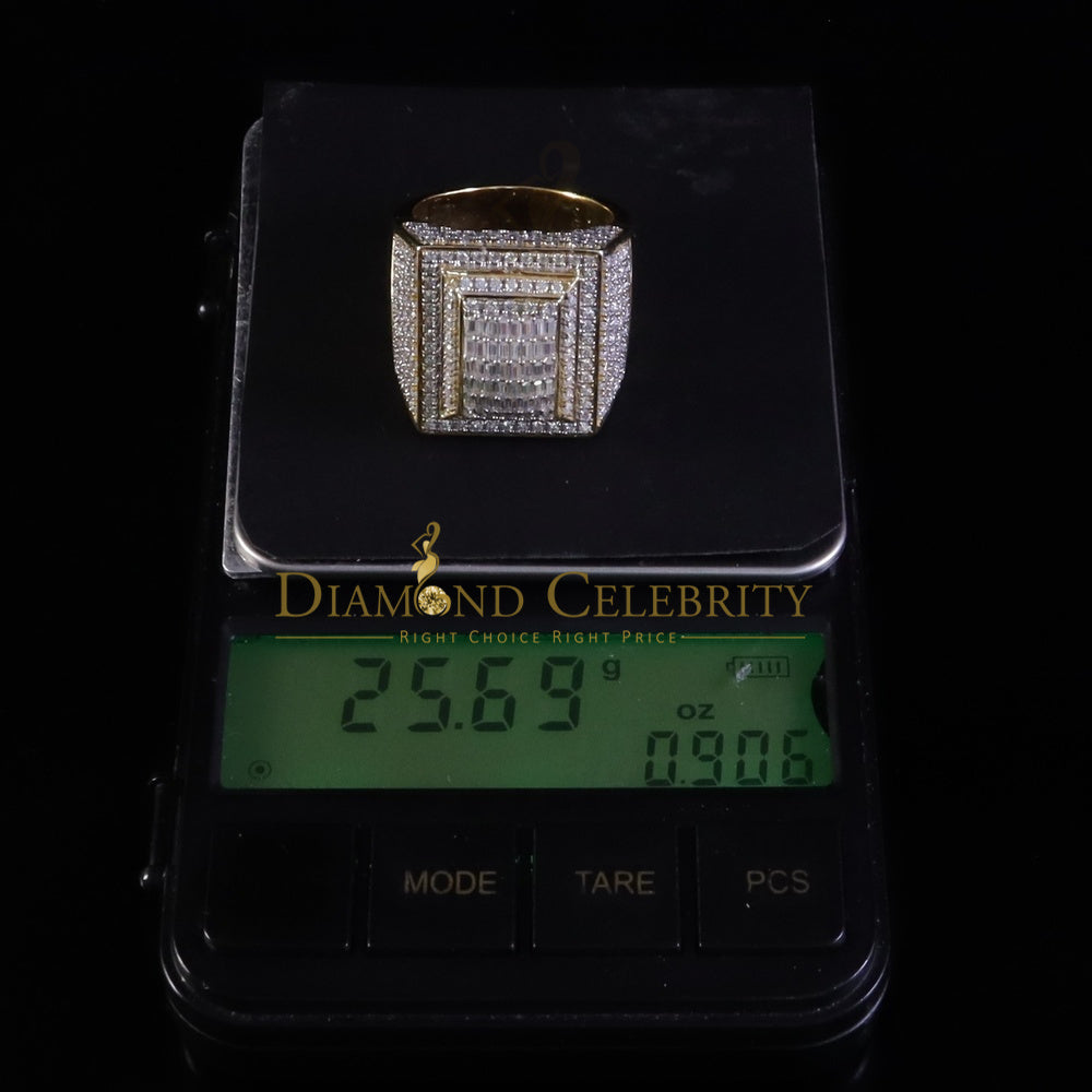 DiamondCelebritees Men's baguette 925 Yellow Silver 4.00ct VVS 'D' Moissanite 3D Square Rings SZ 10