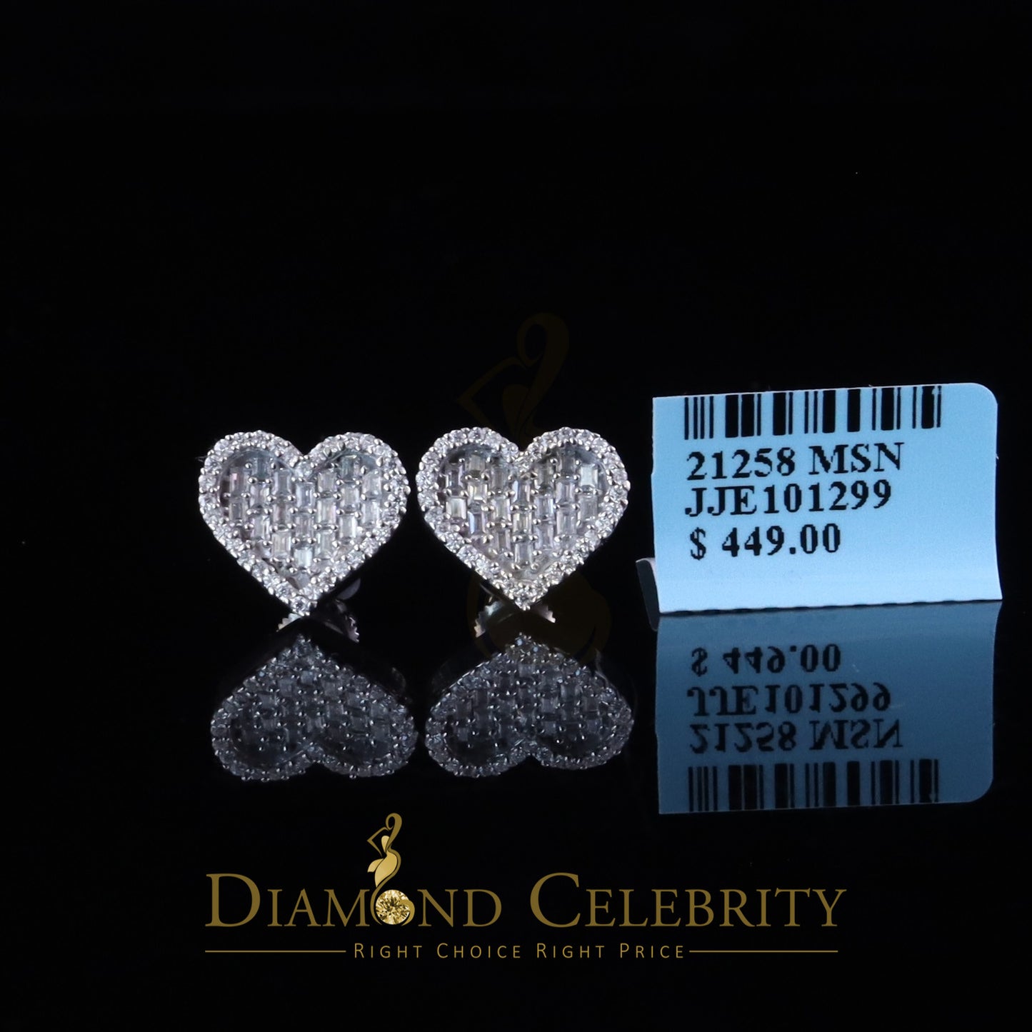 Diamondcelebritees 925 White Silver 1.00ct VVS 'D' Moissanite Heart Stud Earring Men's/Womens