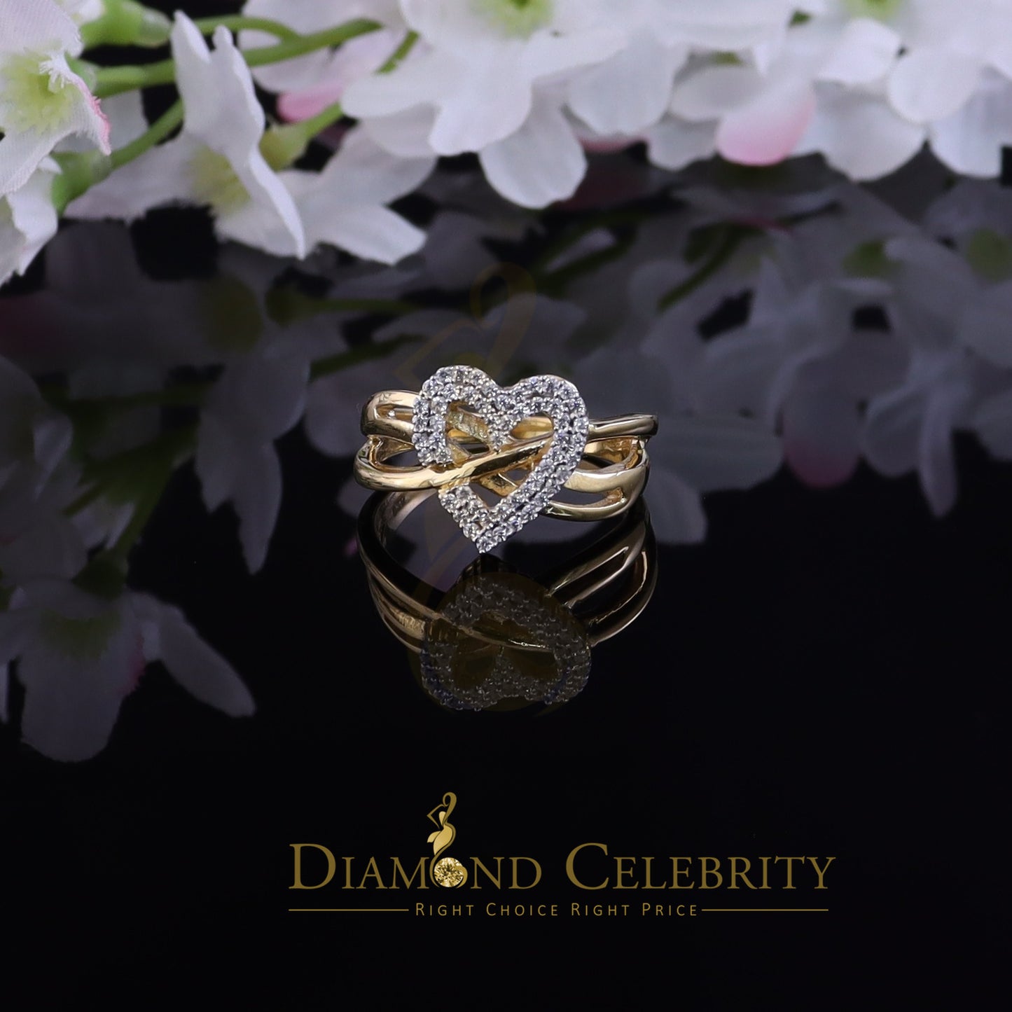 DiamondCelebritees 925 Silver 0.52ct Shiny Cubic Zirconia Yellow Heart Engagement Womens Ring SZ 7