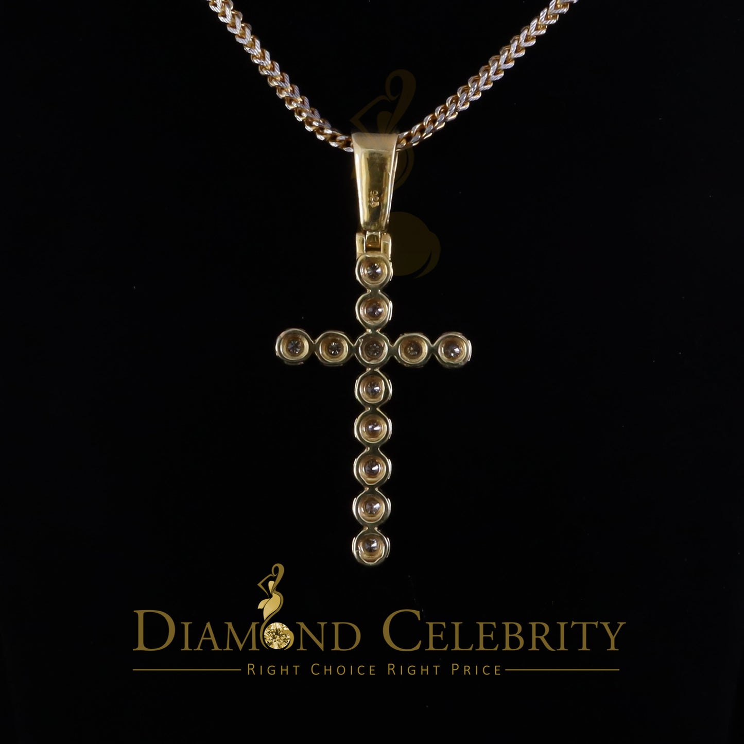 DiamondCelebritees 925 Sterling Silver Real Diamond 0.40CT Cross Crystal Yellow Necklace Pendant