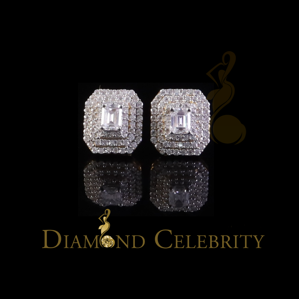 DiamondCelebritees Octagonal Emerald Cut 1.10ct VVS D Moissanite Unisex 925 Yellow Silver Earrings