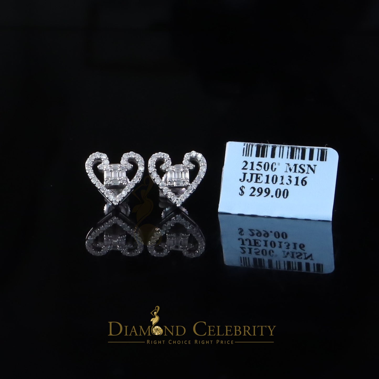 Diamondcelebritees 0.50ct Baguette VVS D Moissanite Men/Womens 925 Silver White Heart Stud Earring