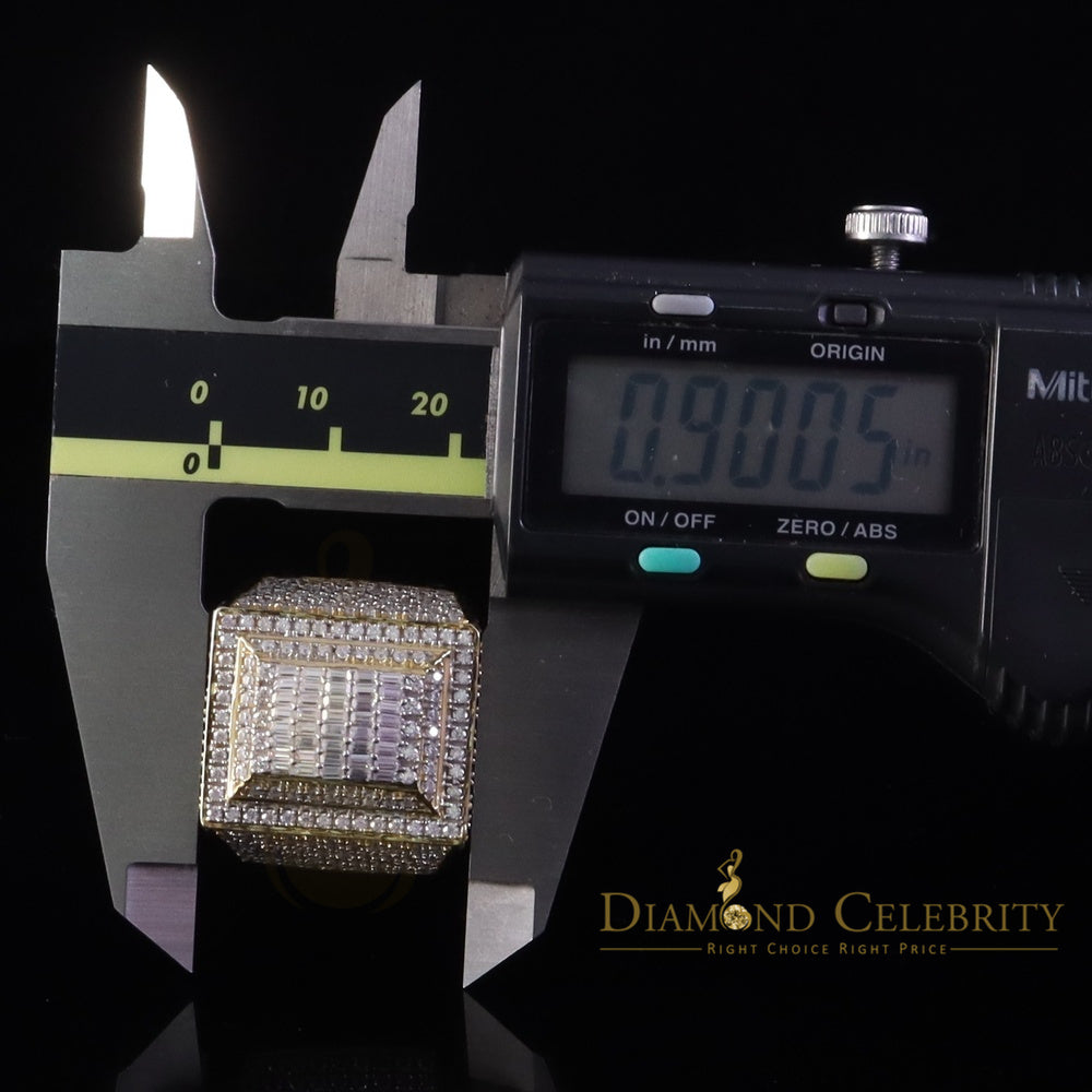 DiamondCelebritees Men's baguette 925 Yellow Silver 4.00ct VVS 'D' Moissanite 3D Square Rings SZ 10