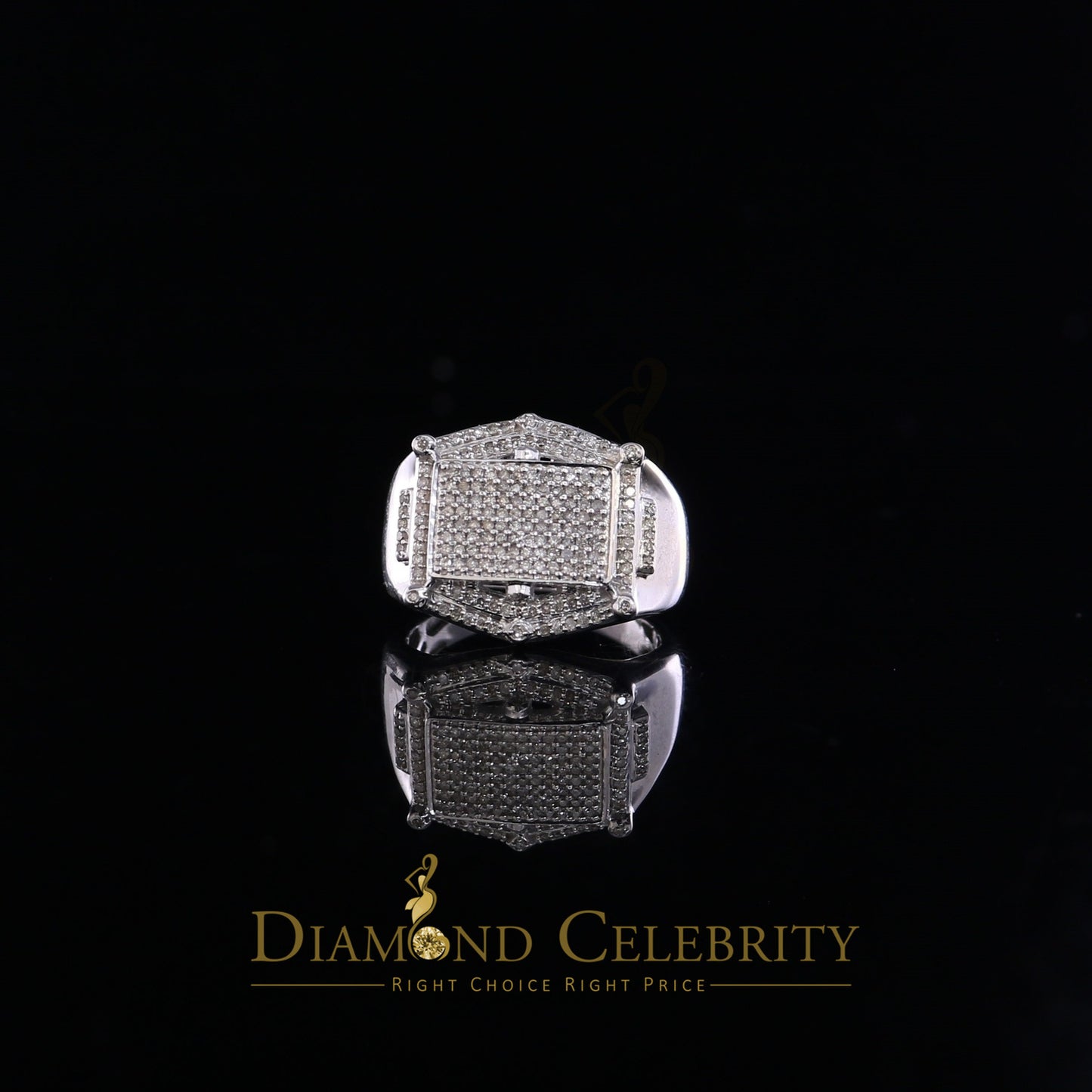 DiamondCelebritees Real Diamond 0.66 CT 925 Silver White Rectangle Engagement Men's Ring Size 11