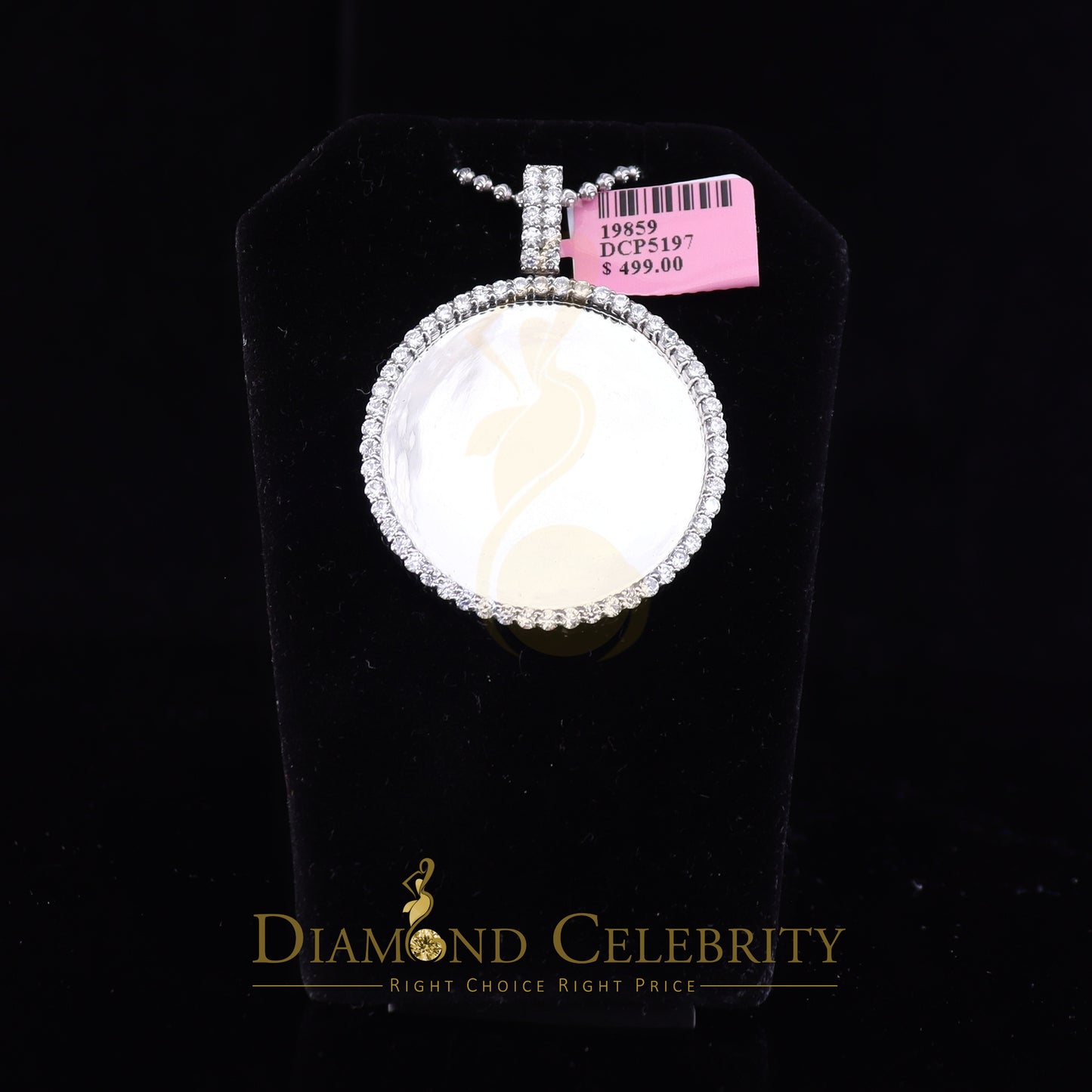 DiamondCelebritees White Sterling Silver Pendent Round Shape charm Necklace 7.44ct Cubic Zirconia