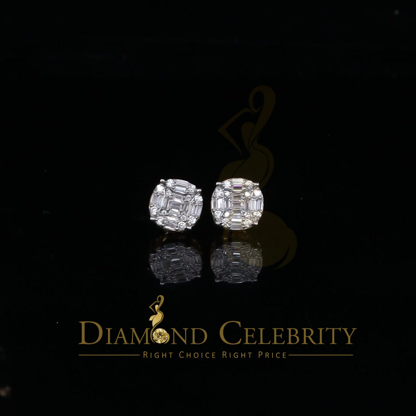 DiamondCelebritees 925 Silver Real 1.02ct Cubic Zirconia Round Yellow Earrings For Men's & Women's