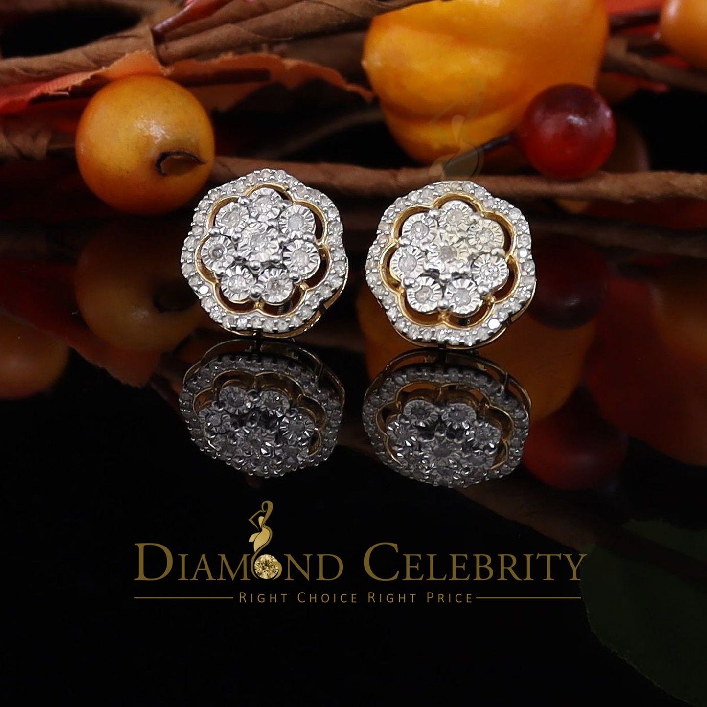 DiamondCelebritees 0.40ct Diamond 925 Sterling Silver Yellow Flower Earrings For Men's / Women's