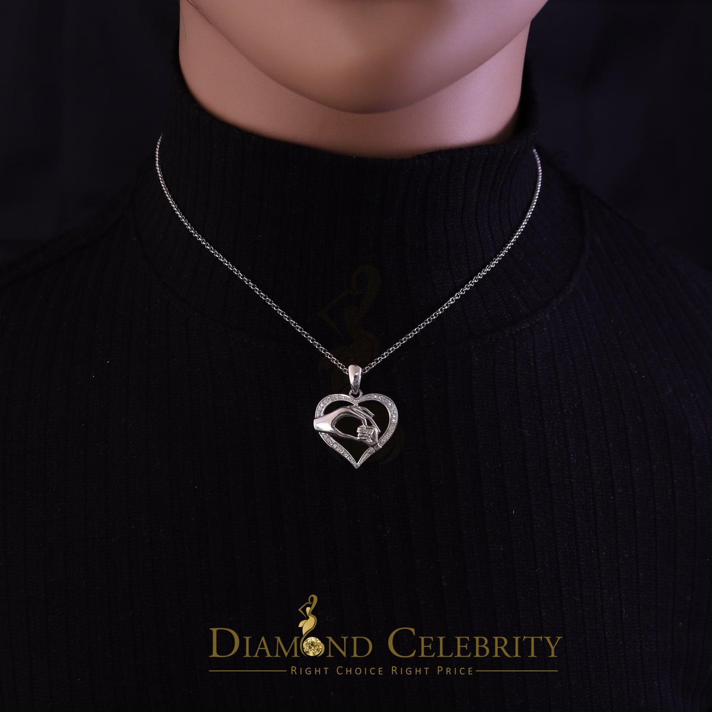 DiamondCelebritees Real 0.10CT Diamond Heart In MOM'S CARE Sterling Silver White Necklace Pendant