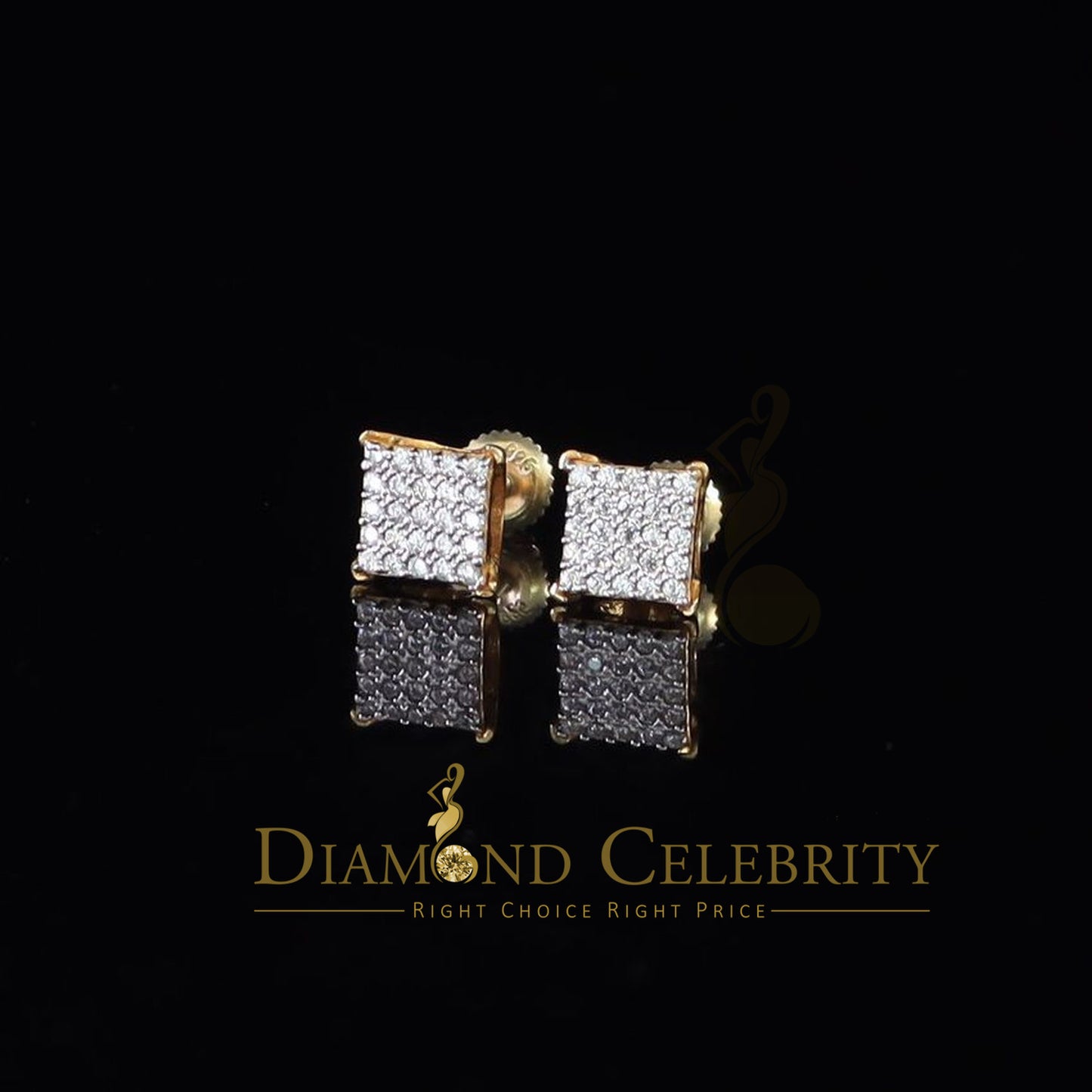 DiamondCelebritees Yellow Sterling Silver Screw Back 0.50ct Cubic Zirconia Square Earrings Womens